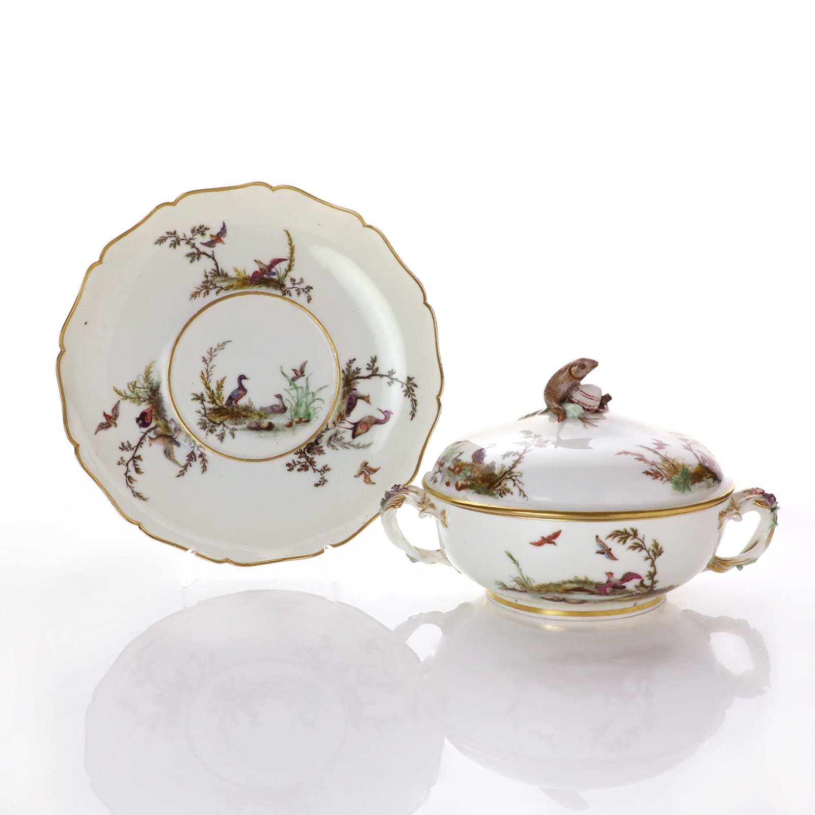 Sèvres Porcelain, A Vincennes Fish Écuelle, Cover and Stand, circa 1750
