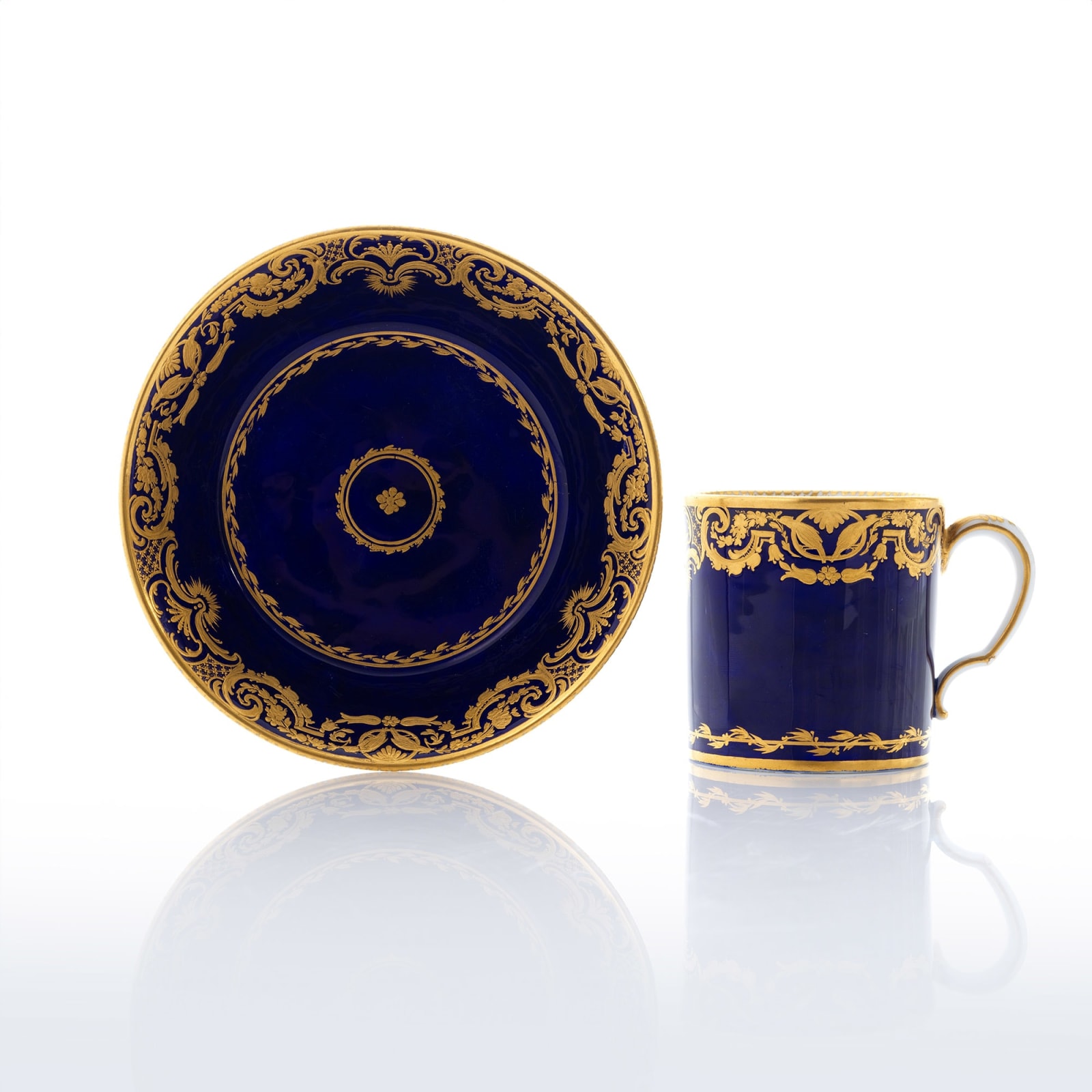 Sèvres Porcelain, A Large Soft-Paste Sèvres Porcelain bleu nouveau Cup and Saucer , circa 1775-85