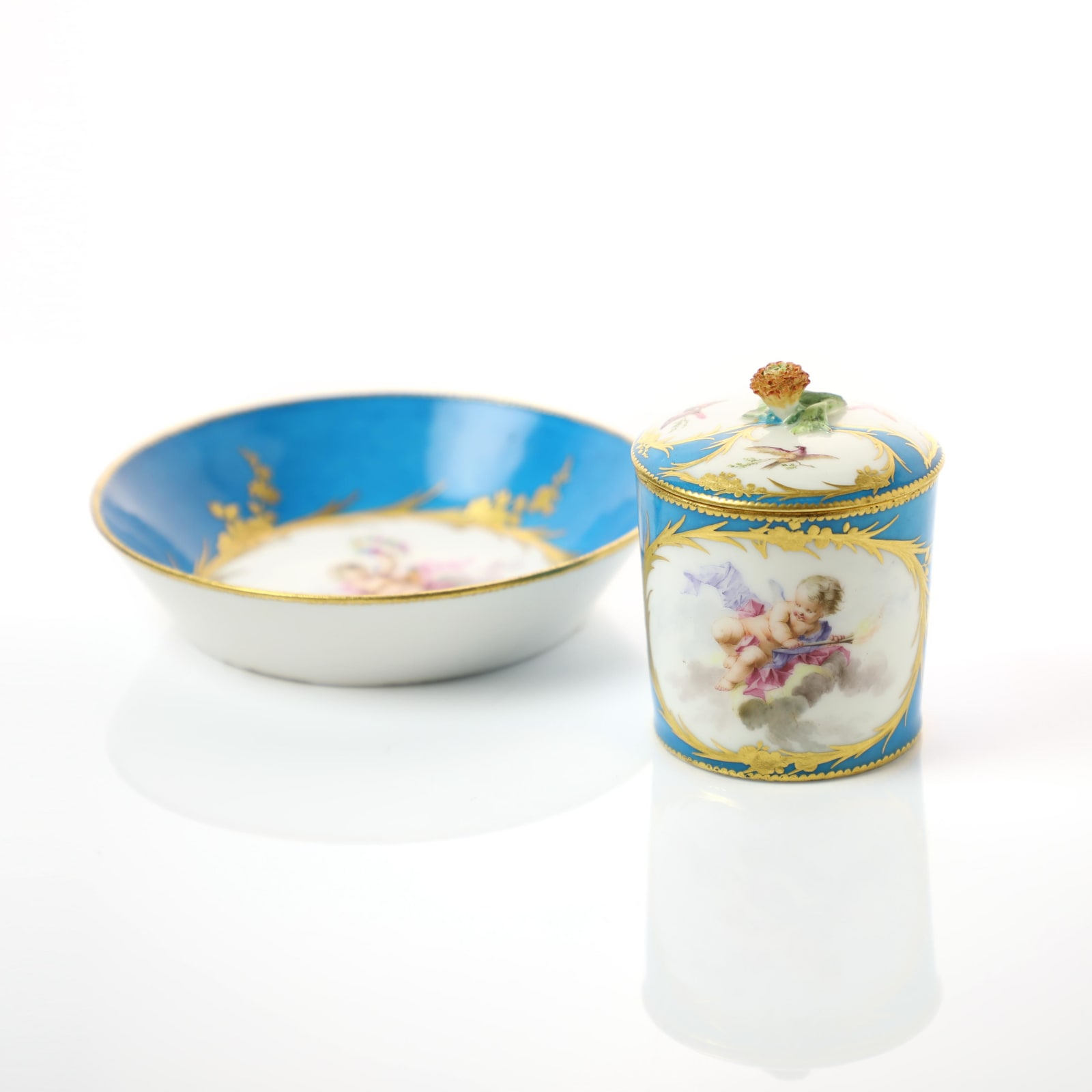 Sèvres Porcelain, A Vincennes Soft-Paste Porcelain Covered Cup & Saucer, 1754