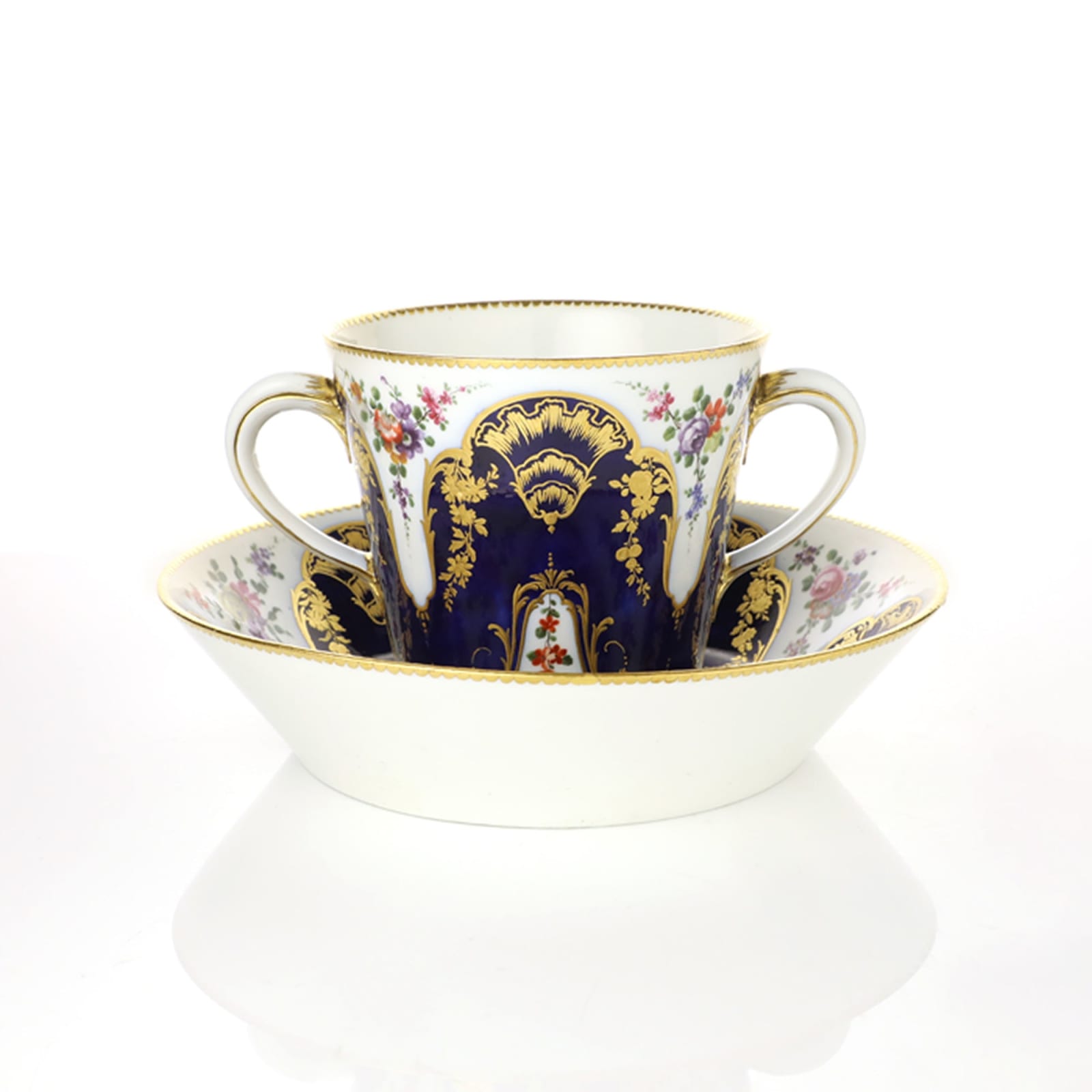 Sèvres Porcelain, A Sèvres Soft-Paste Porcelain Two-handled Milk Cup and Saucer, 1758