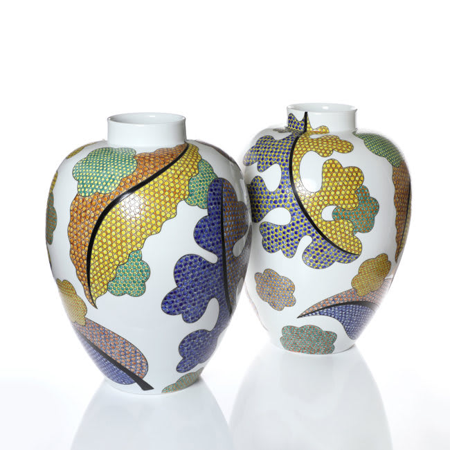 Felicity Aylieff, A Pair of Fencai Leaves Vases, 2020
