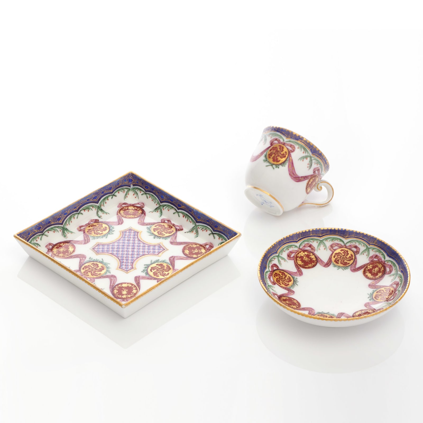 Sèvres Porcelain, A Sèvres Cup, Saucer and Square Tray, 1763
