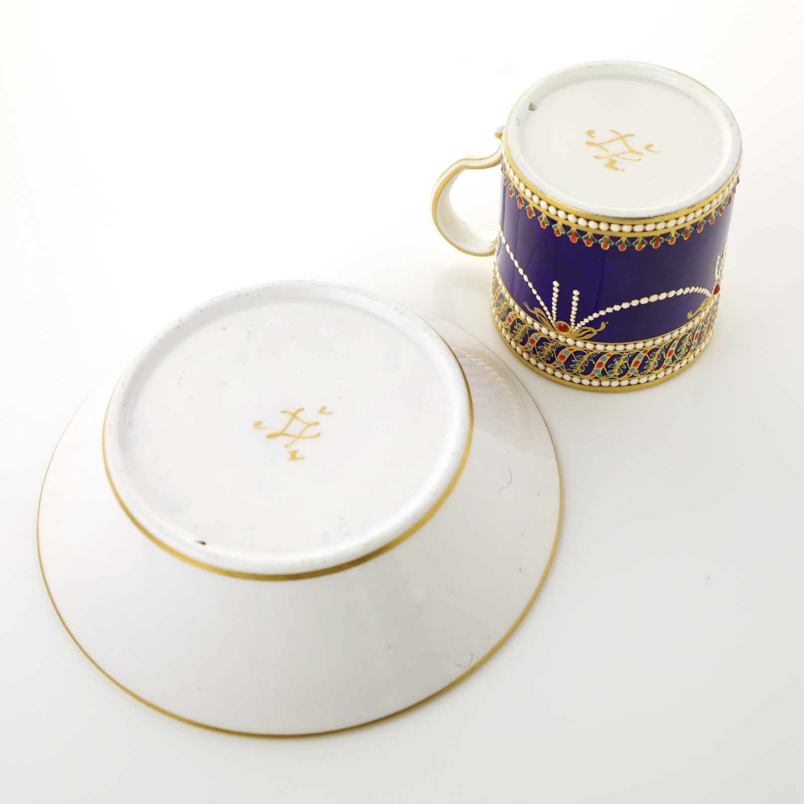 Sèvres Porcelain, A Soft-Paste Sèvres Porcelain 'jewelled' Cup & Saucer, circa 1782
