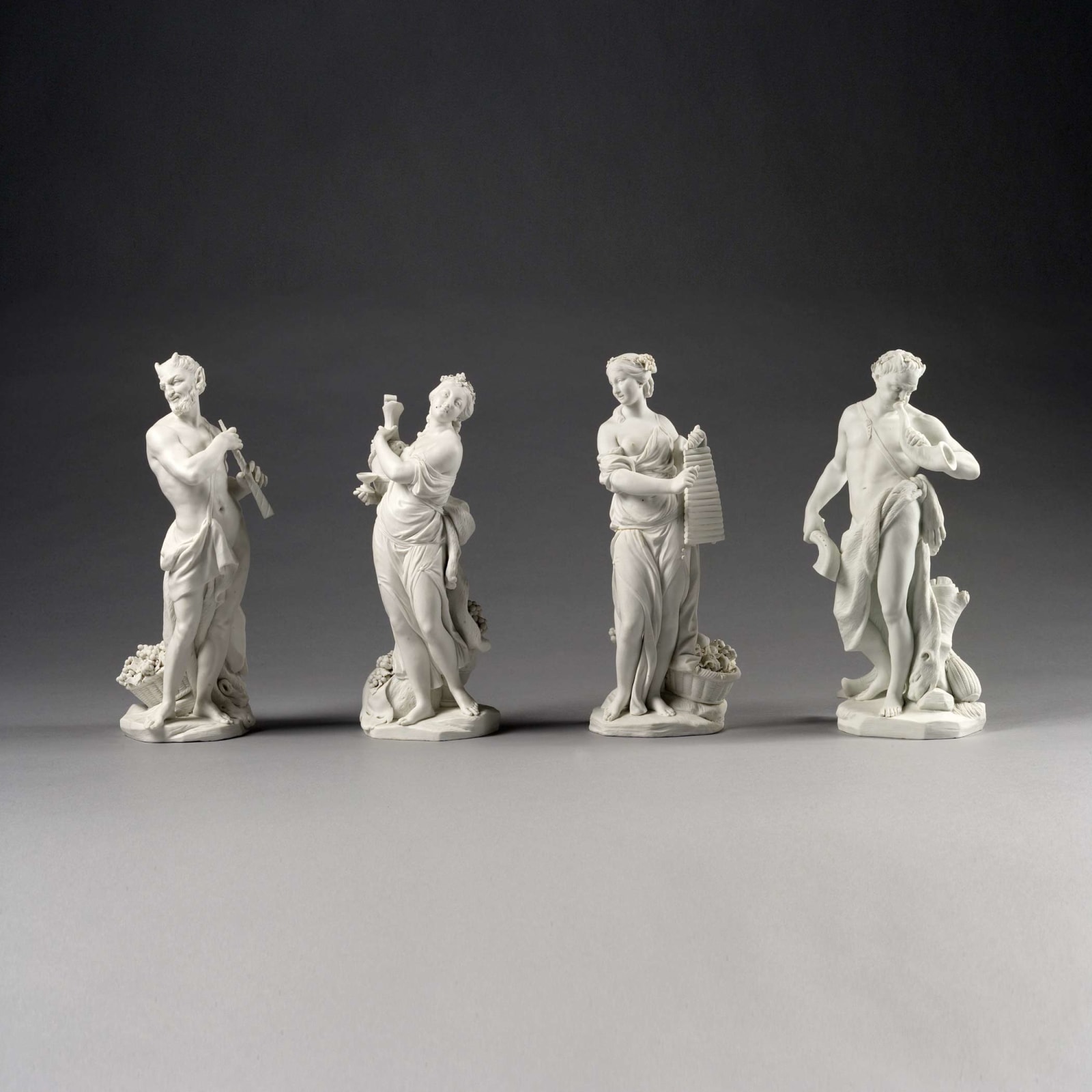 Sèvres Porcelain, Four Hard-Paste Sevres Porcelain Figures of Fauns and Bacchantes, circa 1774-1780