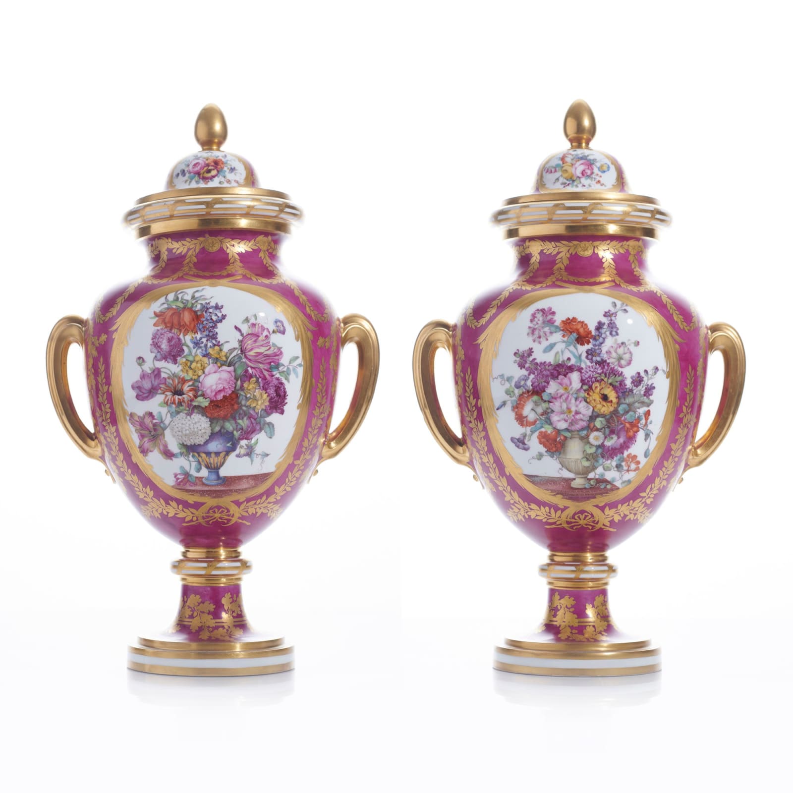Sèvres Porcelain, A Pair of Hard-Paste Porcelain Sèvres Lidded Vases, 1774