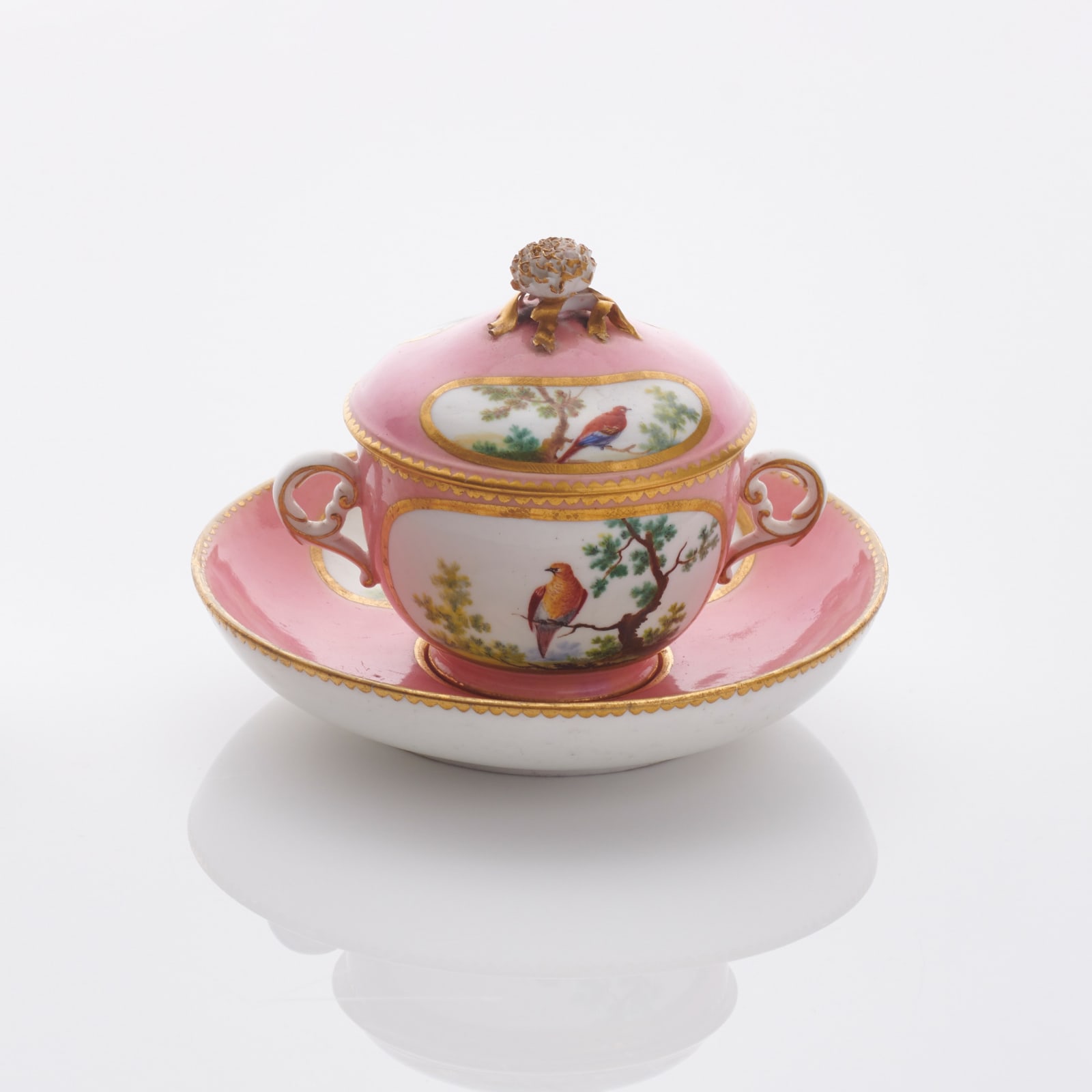 Sèvres Porcelain, A Soft-Paste Sèvres Porcelain Covered Cup & Saucer, circa 1760