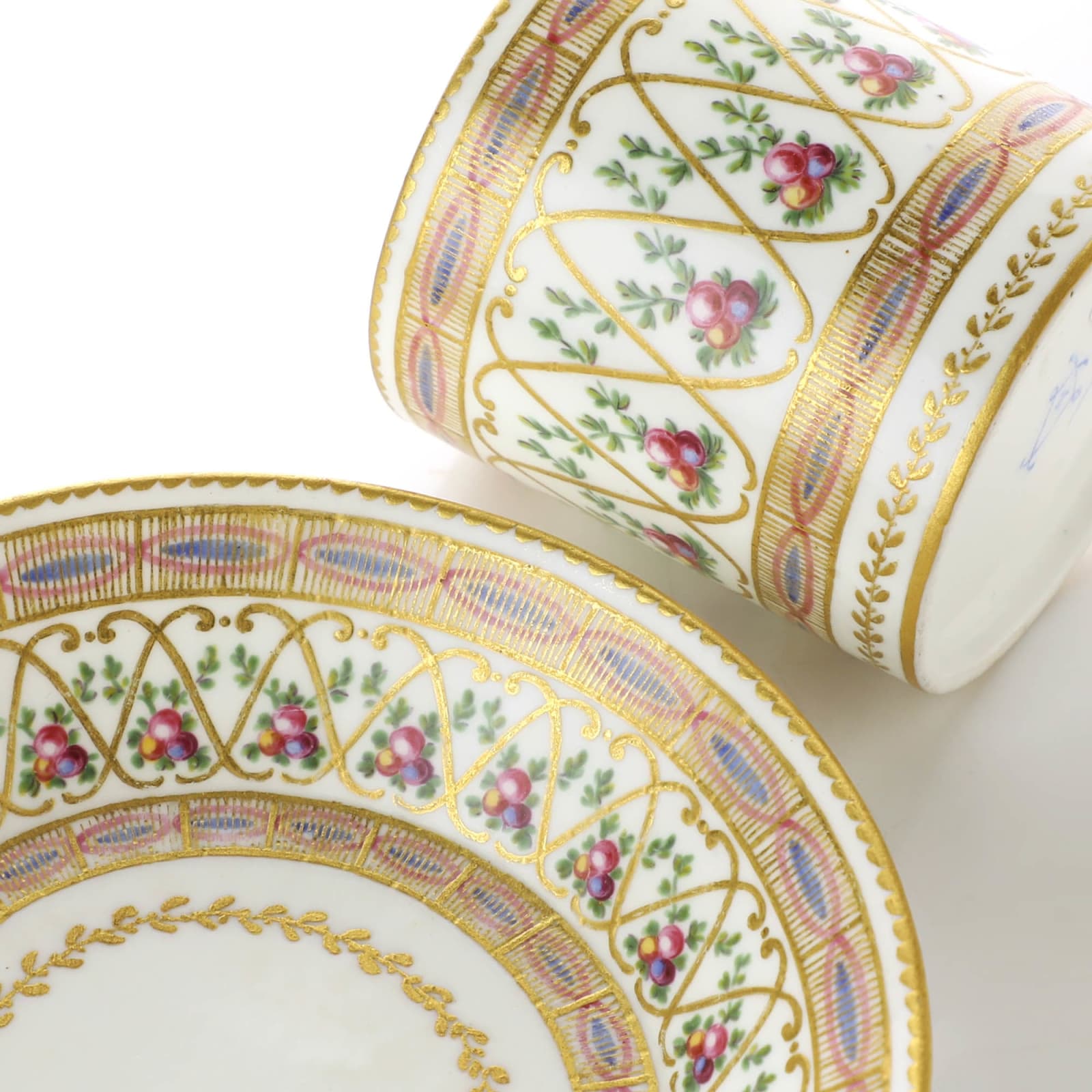 Sèvres Porcelain, A Soft-Paste Sèvres Porcelain Cup and Saucer, 1775