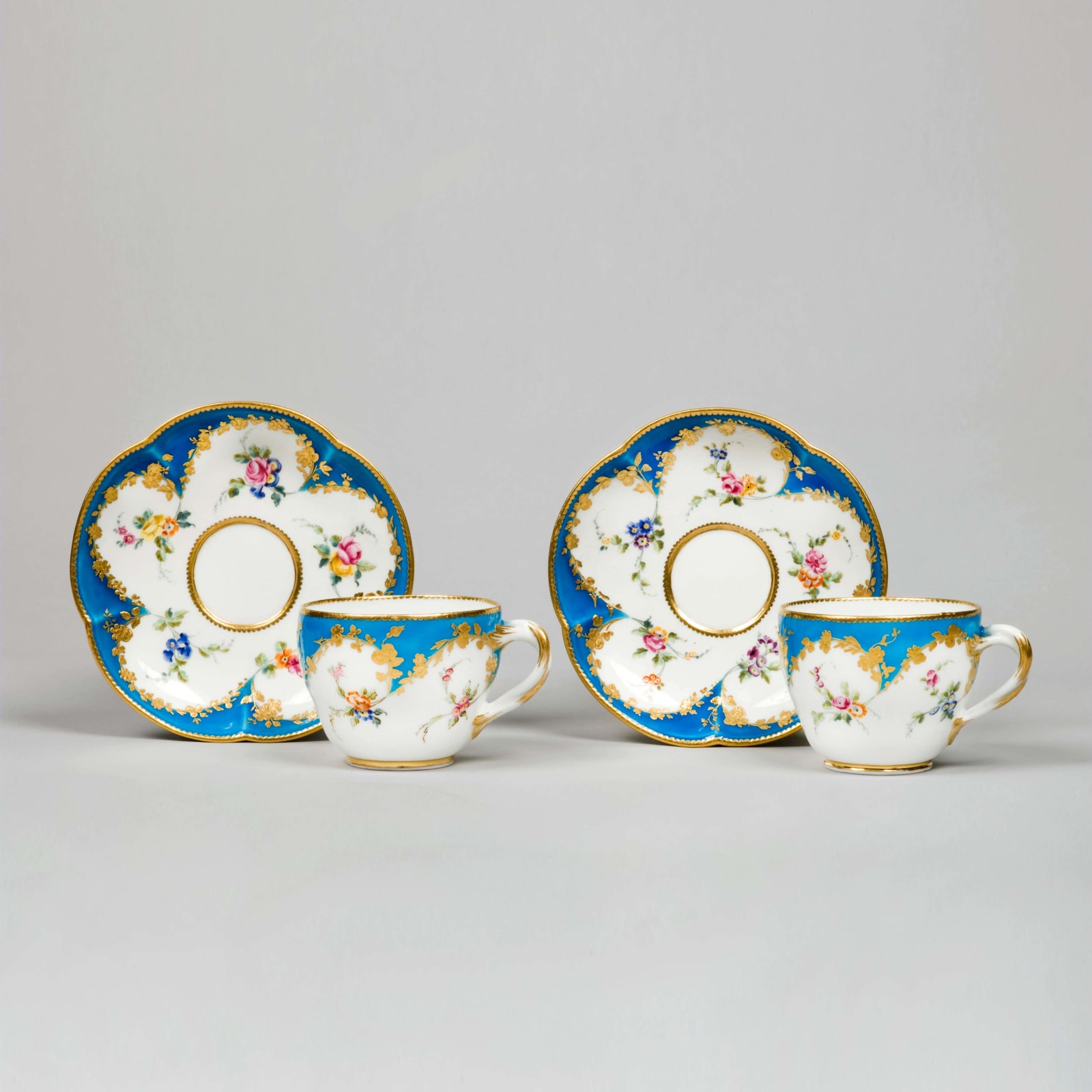 Sèvres Porcelain, A Vincennes Cup & Saucer (Hébert), bleu celeste, 1754/5 painted by D. Levé