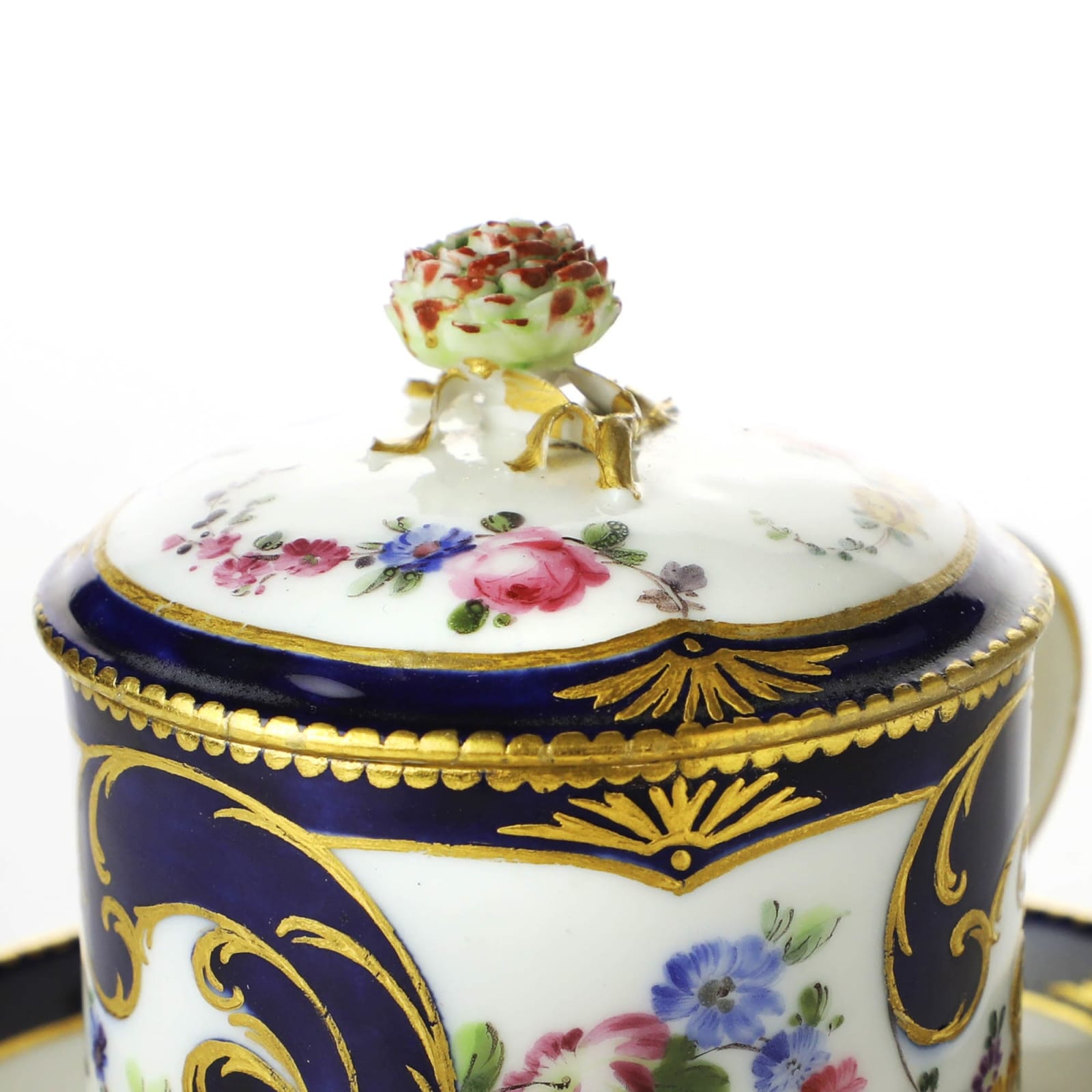 Sèvres Porcelain, A Soft-Paste Sèvres Porcelain Lidded Cup and Saucer, circa 1761