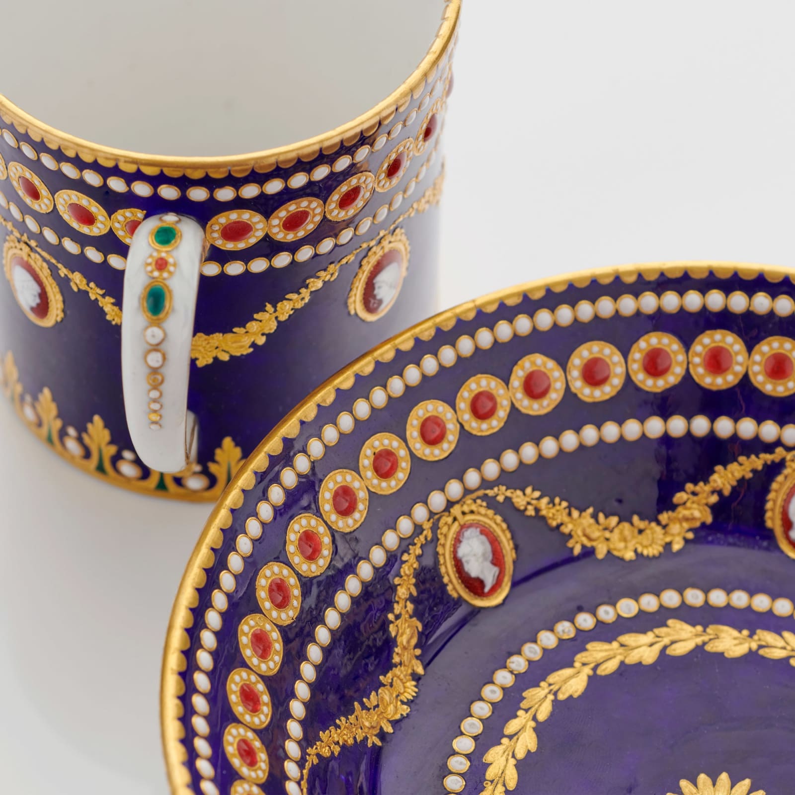 Sèvres Porcelain, A French 18th Century Soft-Paste Sèvres Porcelain ‘Jewelled’ Cup and Saucer, 1780-82