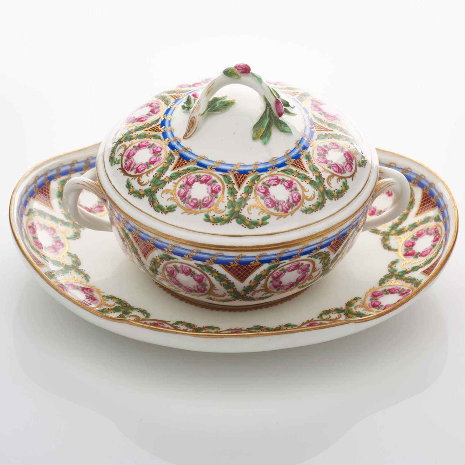 Sèvres Porcelain, A Sèvres Porcelain Broth Bowl, Cover and Stand, 1770