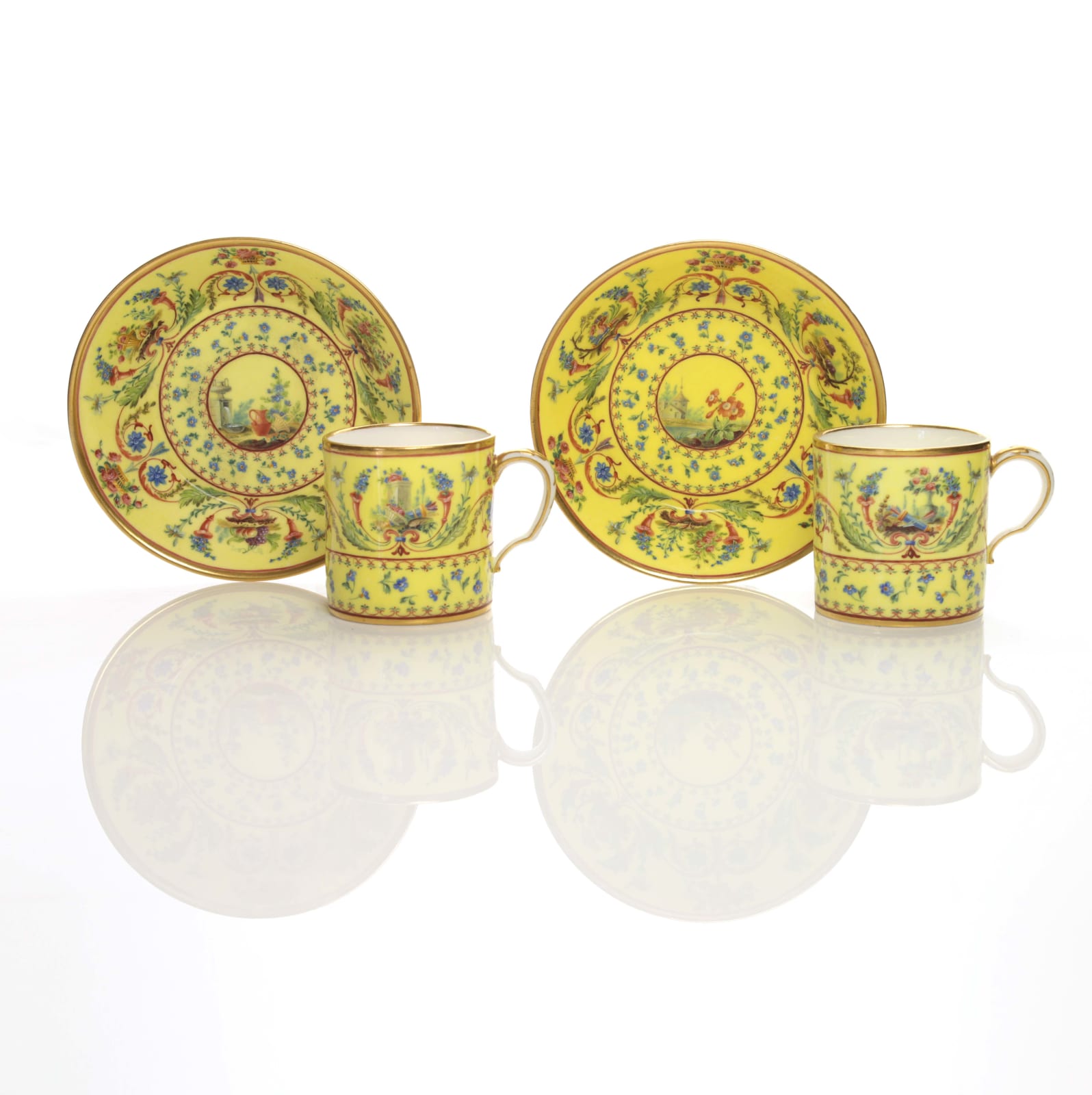 Sèvres Porcelain, A Pair of Sèvres Porcelain Cups and Saucers, 1787