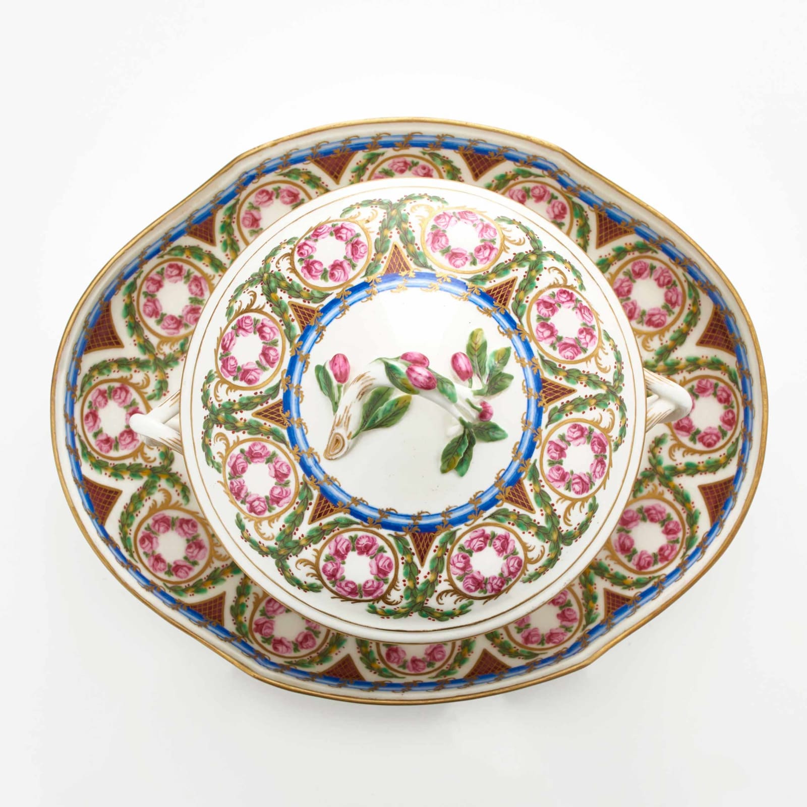 Sèvres Porcelain, A Sèvres Porcelain Broth Bowl, Cover and Stand, 1770