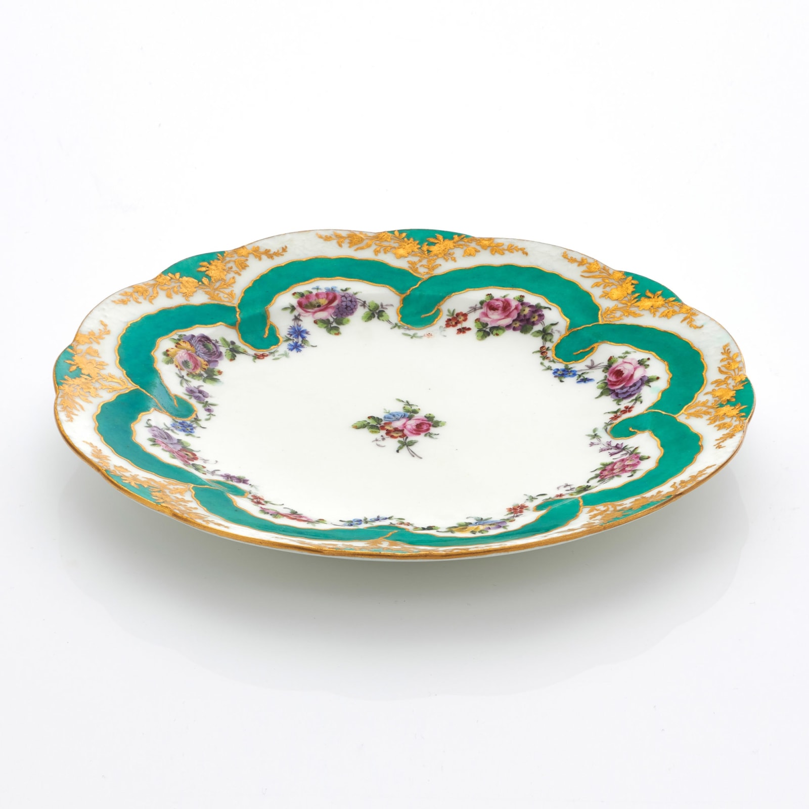 Sèvres Porcelain, A Soft-Paste Sèvres Porcelain Green Ribbon Plate, 1767