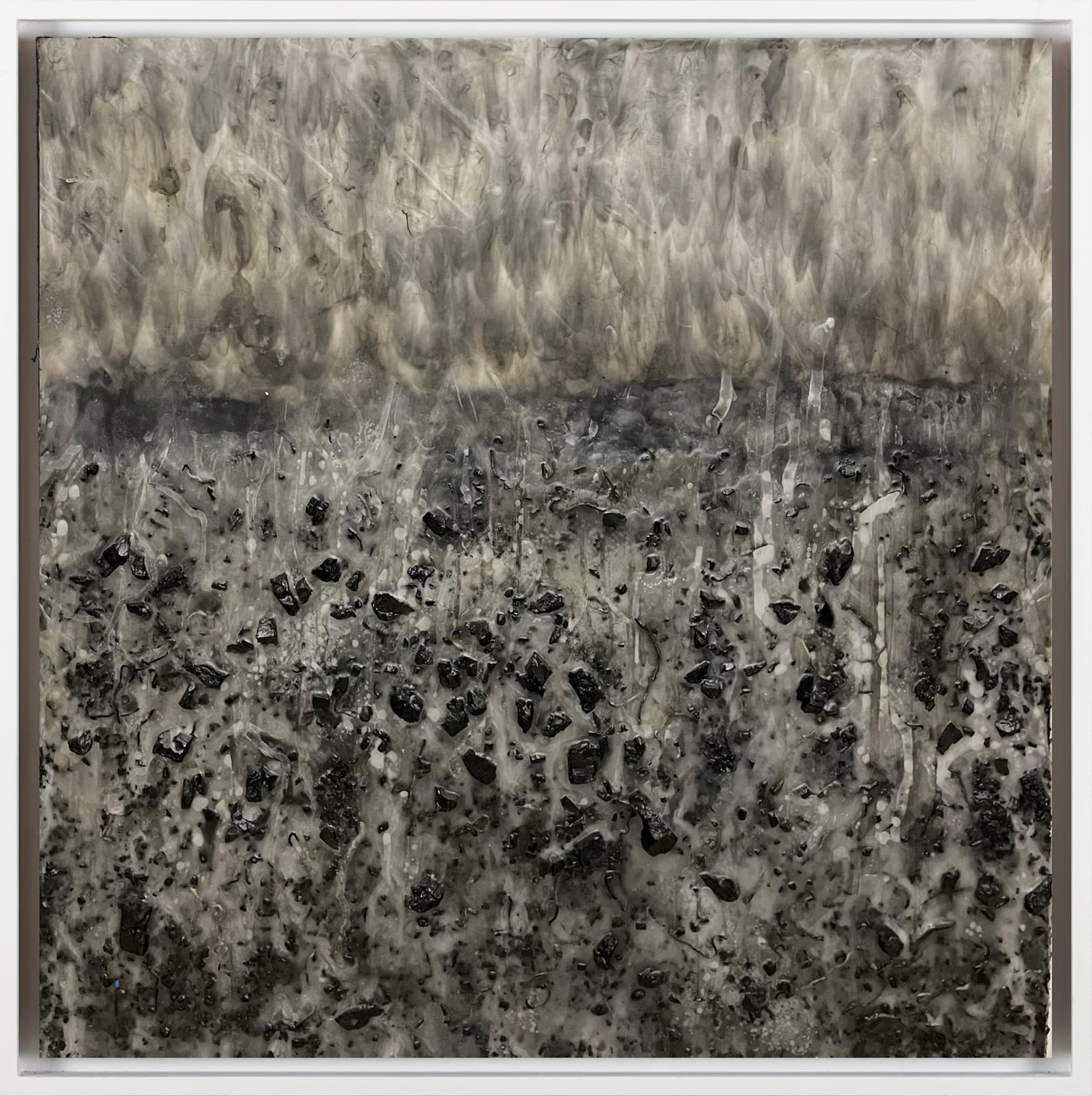 Mouhcine Rahaoui painting. Moroccan Artist. Contemporary African art in Paris. AFIKARIS PARIS. Mixed media (charcoal, wax, glue, plastic, wax, resin) on canvas. Installations. Ready-made. 1-54 London. Art genève 2024
