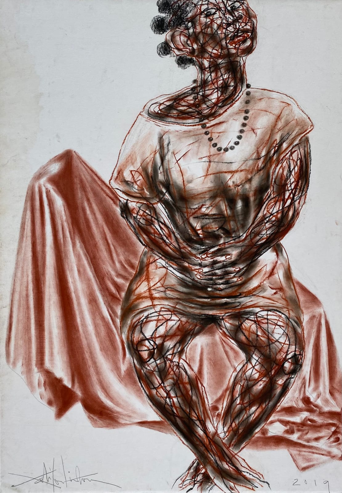 Salifou Lindou painting. Cameroonian Artist. Contemporary Art. Figurative portraits. Cercle Kapsiki. Contemporary African art in Paris. AFIKARIS Gallery.