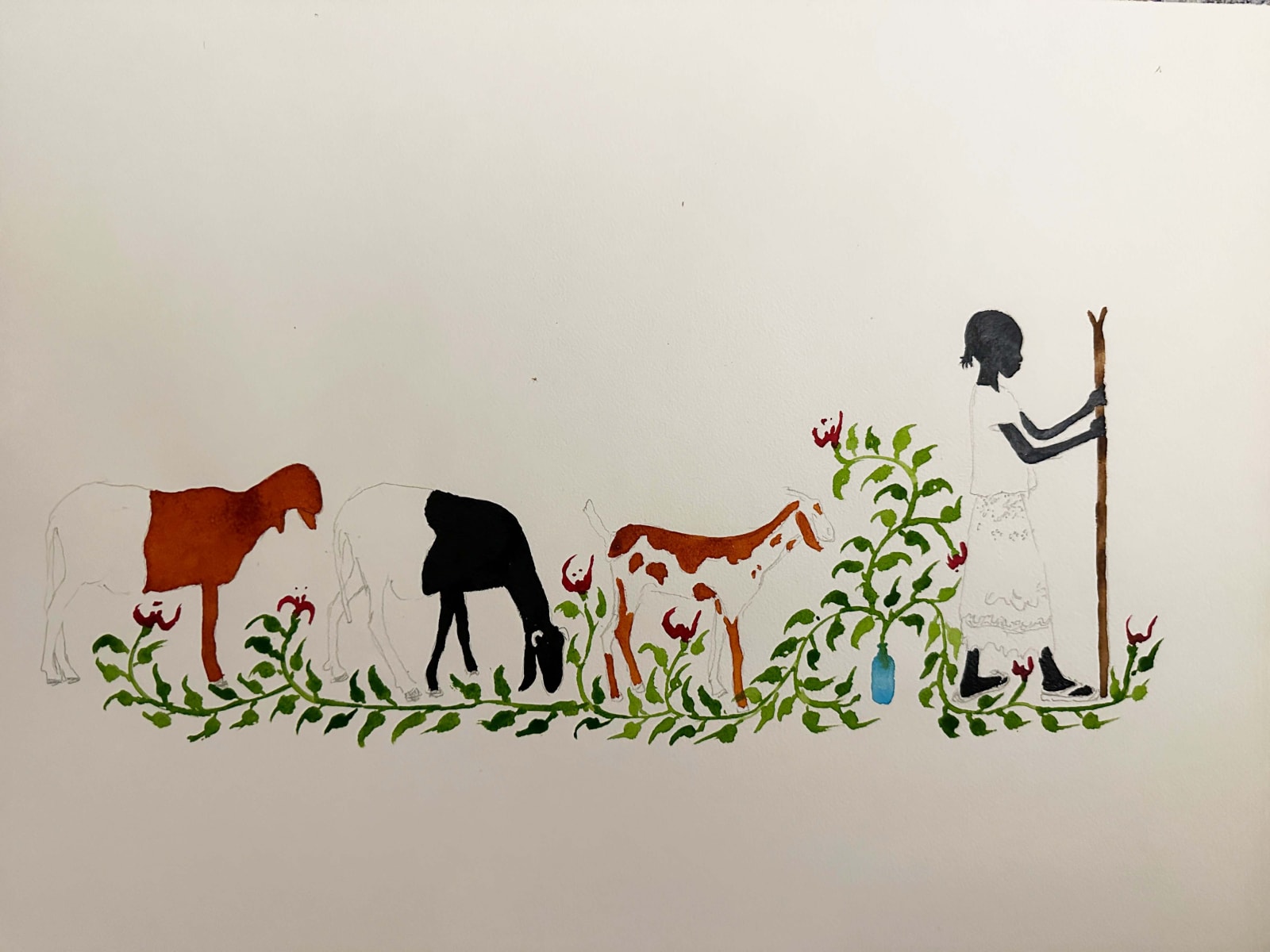 Saidou Dicko painting. Burkinabè Artist. Contemporary African Art in Paris. AFIKARIS Gallery. Self-taught artist. Echoes to Peulh tradition. Figurative and poetic.