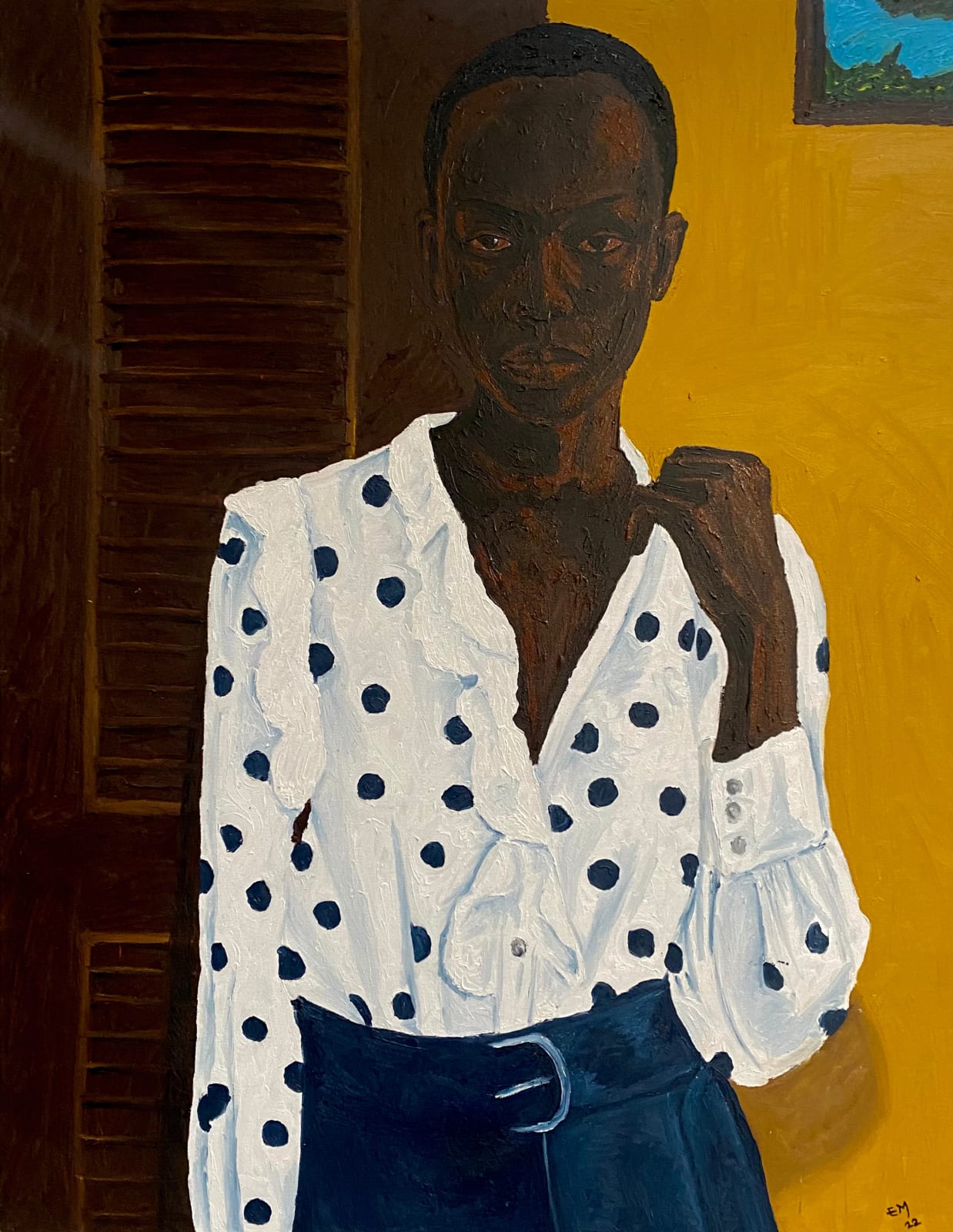 Matthew Eguavoen painting. Nigerian Artist. Contemporary Art Gallery. Oil on canvas. Figurative painting with a photographic vision. Mental health. Family portraits. Black Vanguard movement.