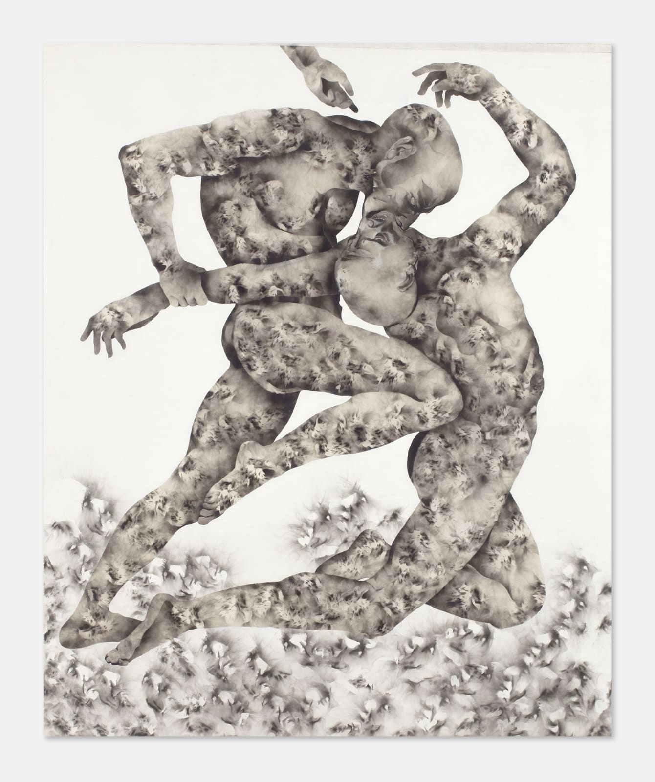 Géraldine Tobe painting. Congolese Artist. Contemporary African art in Paris. AFIKARIS PARIS. Smoke on canvas. Figurative painting. Black and white. Spiritual artworks. Feminist artist. Art Contemporain Africain