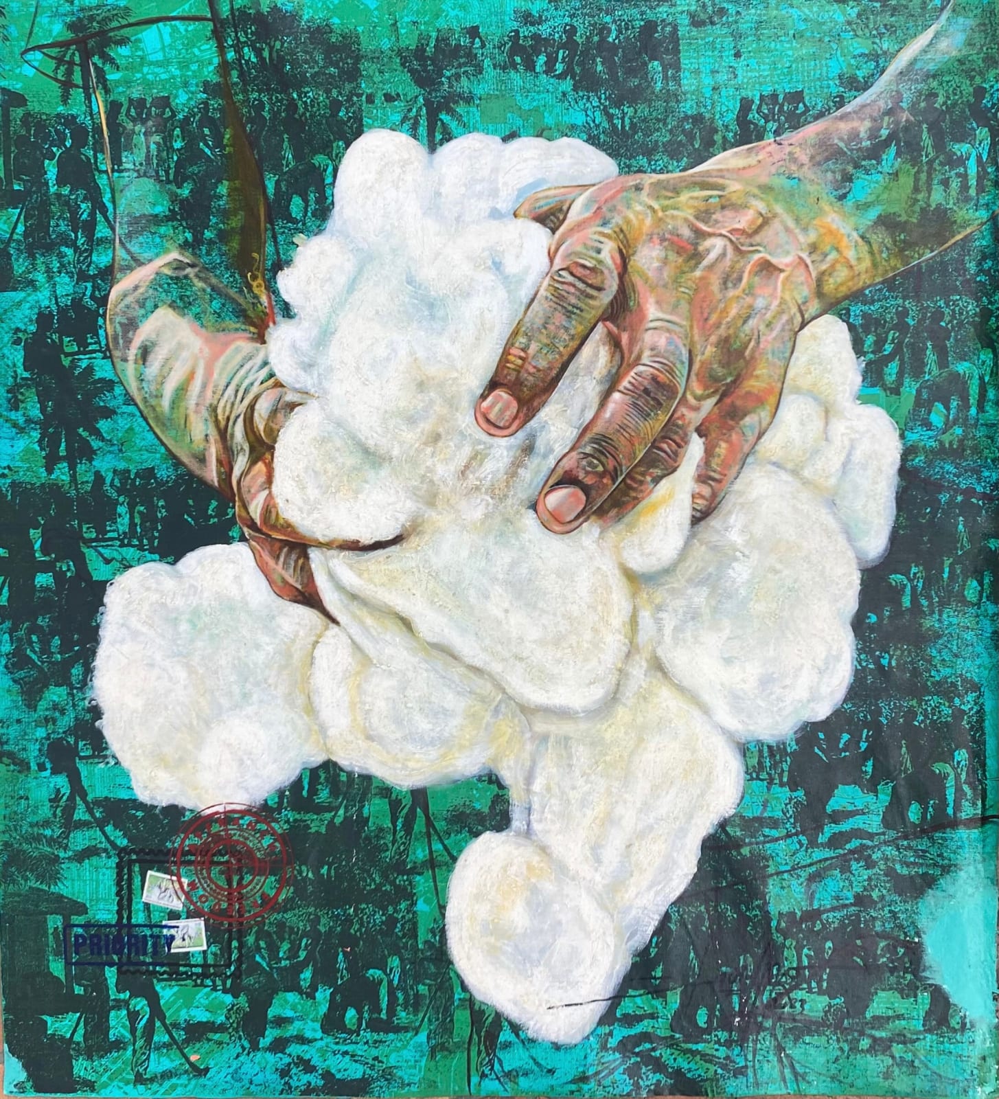 Jean David Nkot painting. Cameroonian Artist. Contemporary African art in Paris. AFIKARIS PARIS. Environmental issues. Bold colors. Colorful painting. 1-54 Marrakech.