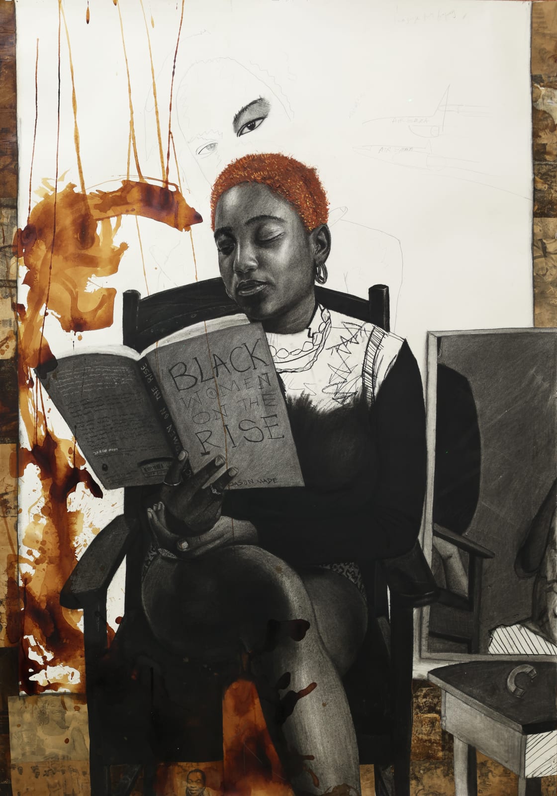 Emma Odumade painting. Nigerian Artist. Contemporary art. Gen Z young artist. Mixed media on canvas. Hyper realistic drawings. Exploration of identity and social constructs.
