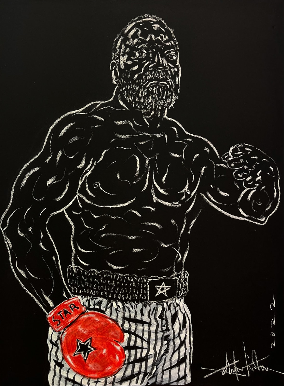 Salifou Lindou painting. Cameroonian Artist. Contemporary African art in Paris. AFIKARIS Gallery Paris. Mixed media on canvas. Figurative portraits. Duality of human beings. Observation of society. Cercle Kapsiki.
