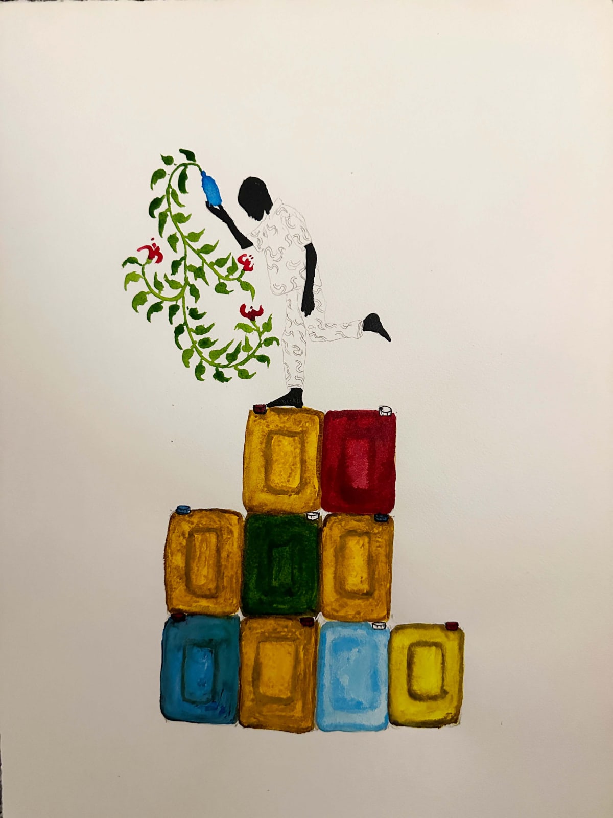 Saidou Dicko painting. Burkinabè Artist. Contemporary African Art in Paris. AFIKARIS Gallery. Self-taught artist. Echoes to Peulh tradition. Figurative and poetic.
