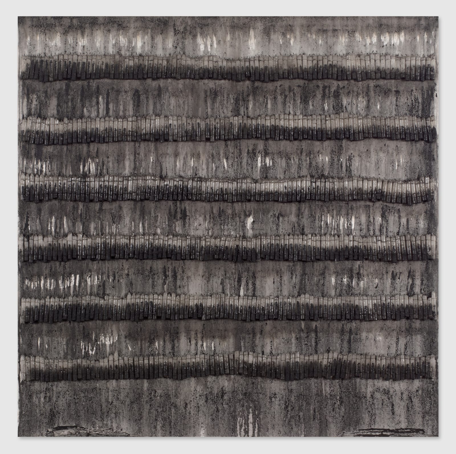 Mouhcine Rahaoui painting. Moroccan Artist. Contemporary African art in Paris. AFIKARIS PARIS. Mixed media (charcoal, wax, glue, plastic, wax, resin) on canvas. Installations. Ready-made. 1-54 London. Art genève 2024