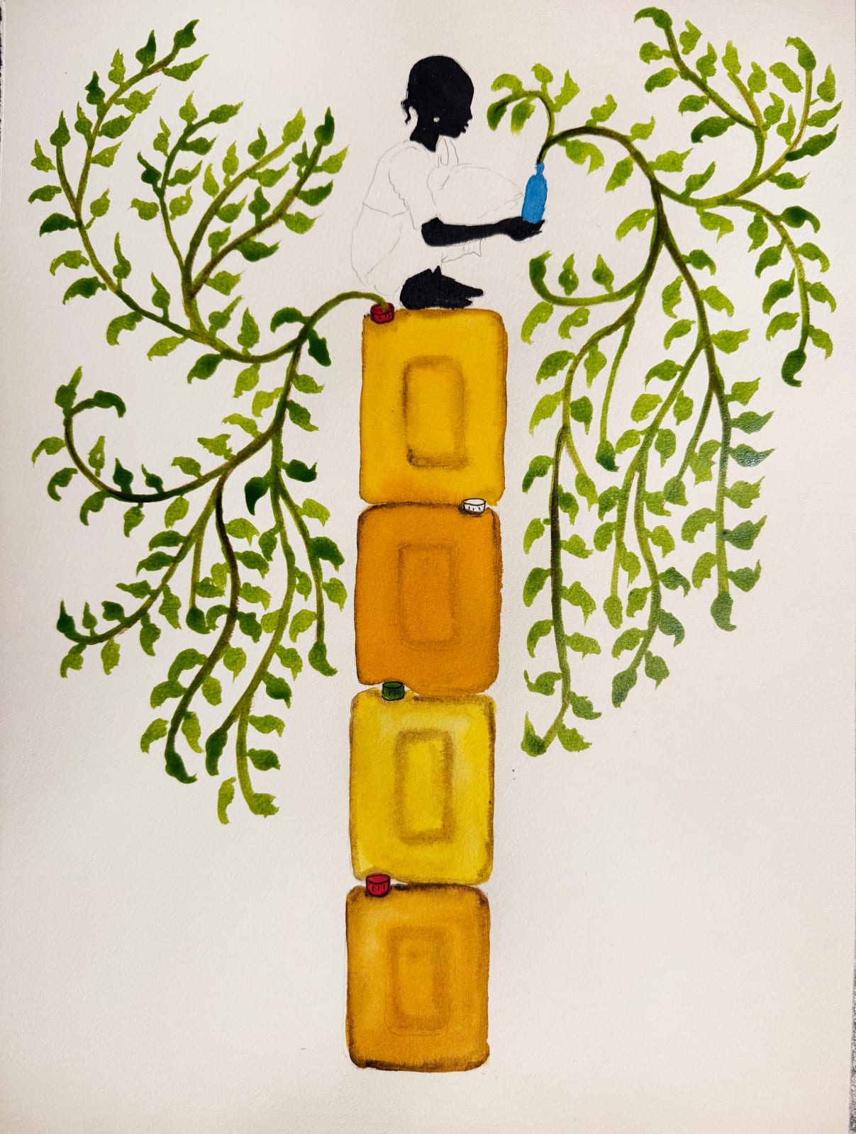 Saïdou Dicko - The waterfall, 2025 - Watercolor painting on paper - Art Geneve