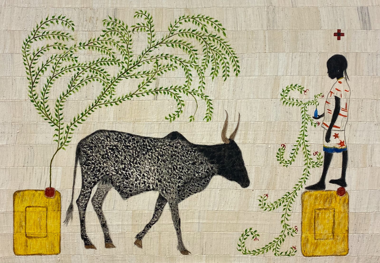 Saidou Dicko painting. Burkinabè Artist. Contemporary African Art in Paris. AFIKARIS Gallery. Self-taught artist. Echoes to Peulh tradition. Figurative and poetic.