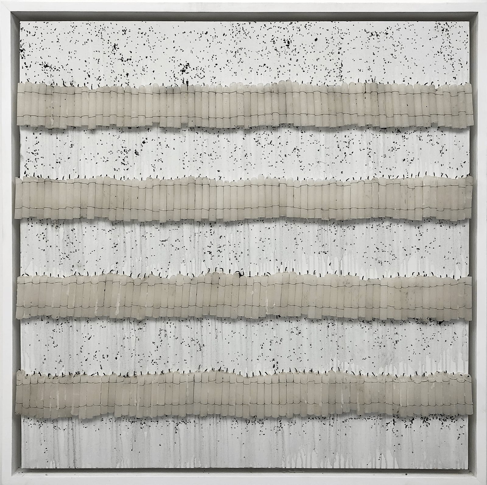 Mouhcine Rahaoui painting. Moroccan Artist. Contemporary African art in Paris. AFIKARIS PARIS. Mixed media (charcoal, wax, glue, plastic, wax, resin) on canvas. Installations. Ready-made. 1-54 London. Art genève 2024