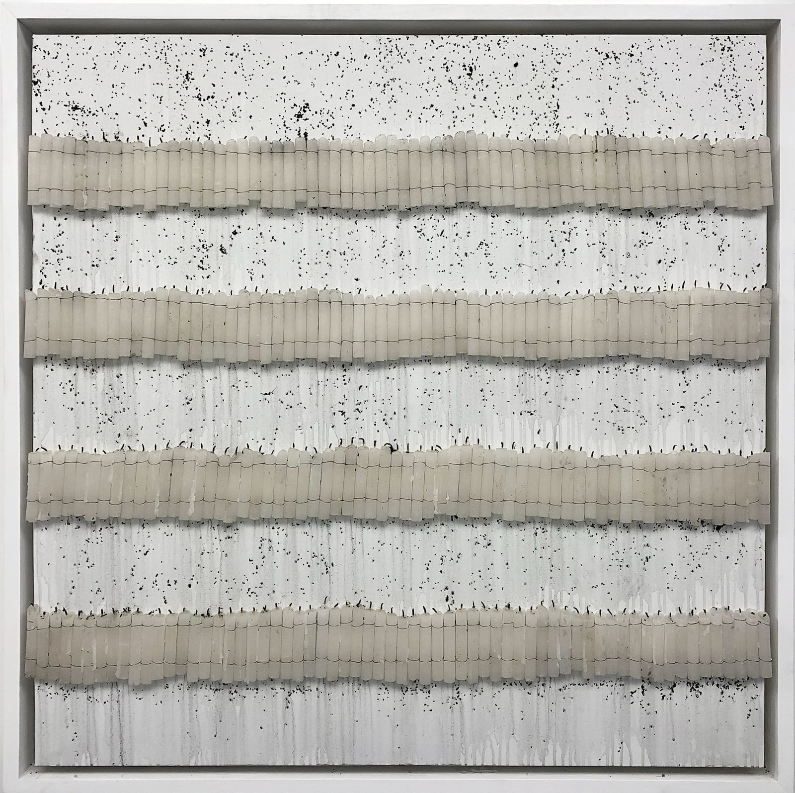 Mouhcine Rahaoui painting. Moroccan Artist. Contemporary African art in Paris. AFIKARIS PARIS. Mixed media (charcoal, wax, glue, plastic, wax, resin) on canvas. Installations. Ready-made. 1-54 London. Art genève 2024