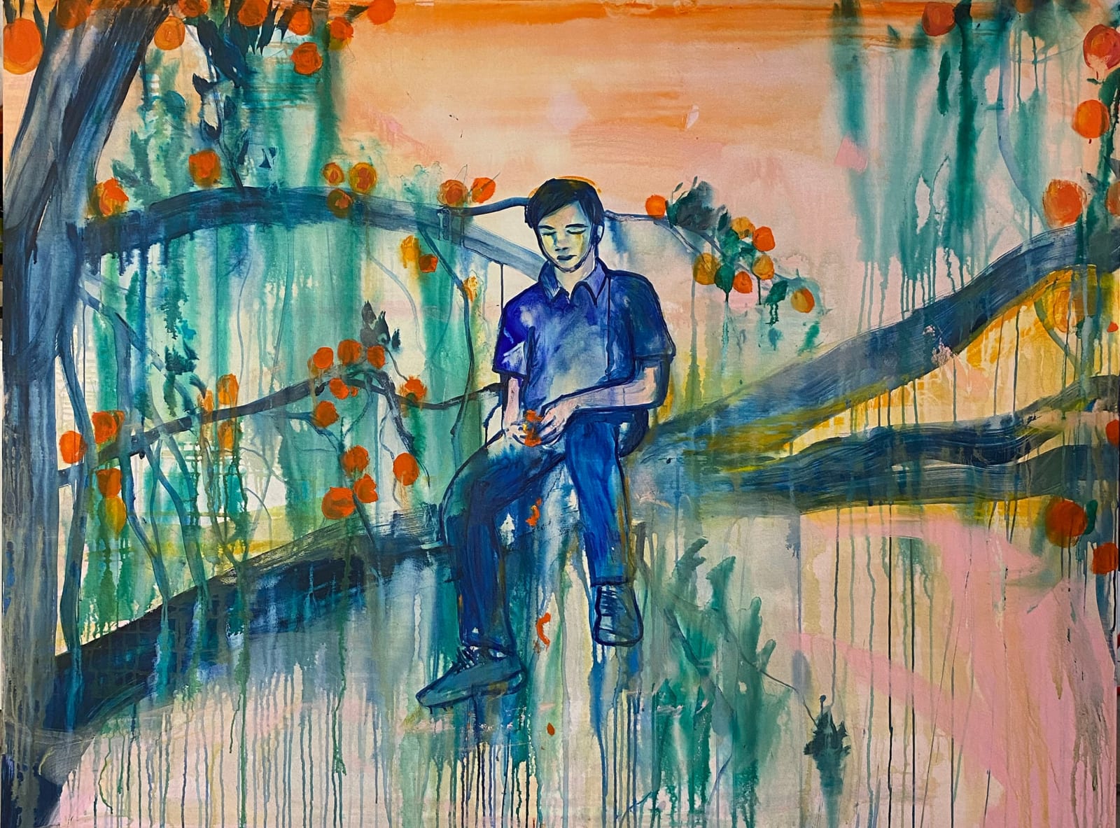 Omar Mahfoudi painting. Moroccan Artist. Contemporary African art in Paris. AFIKARIS Gallery. Acrylic and ink on paper and canvas. Figurative. Abstraction. Cinematic paintings.