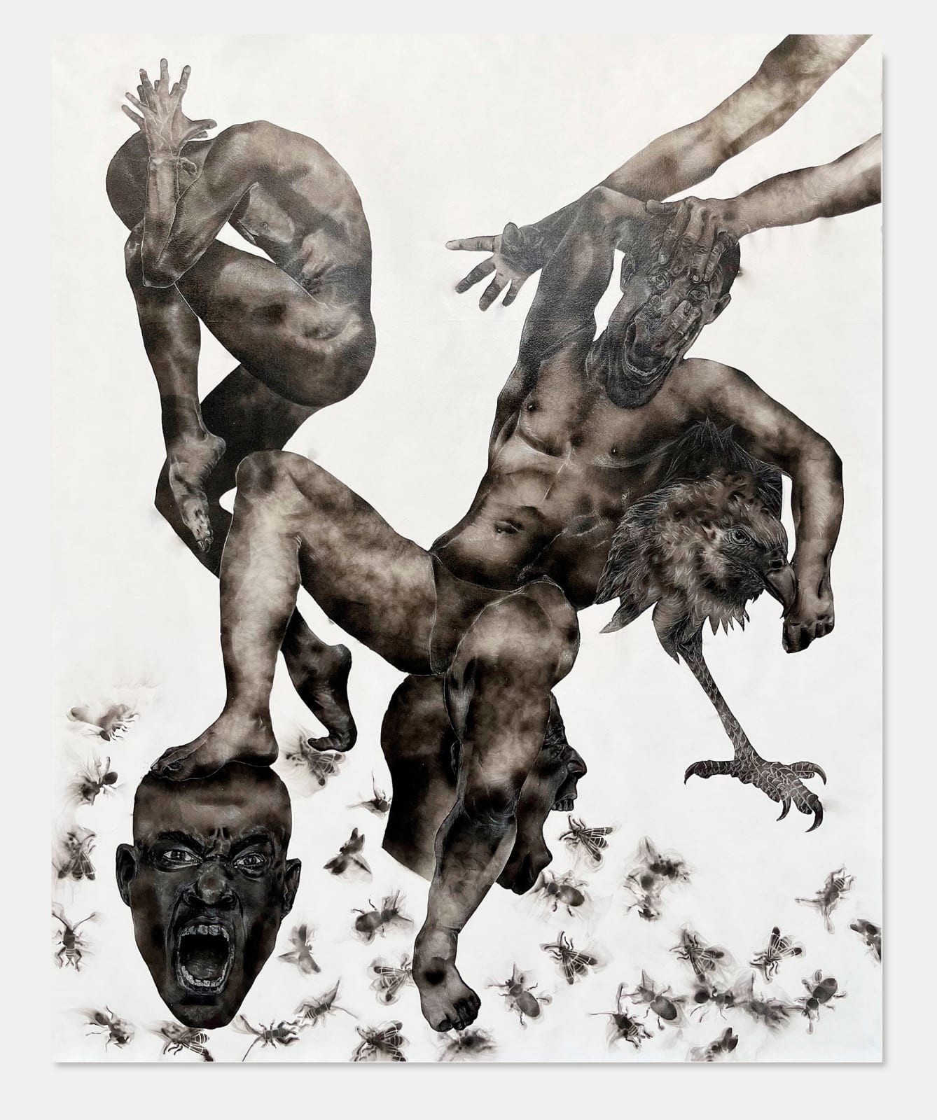 Géraldine Tobe painting. Congolese Artist. Contemporary African art in Paris. AFIKARIS PARIS. Smoke on canvas. Figurative painting. Black and white. Spiritual artworks. Feminist artist.Feminist artist. Art Contemporain Africain