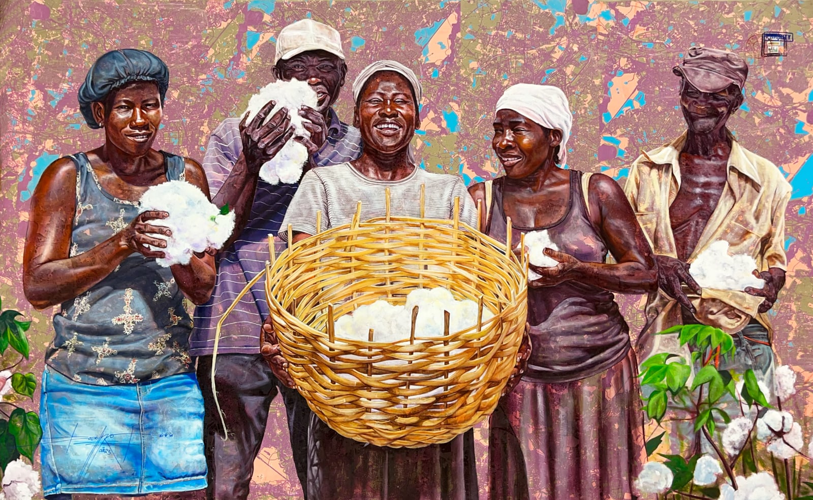 Jean David Nkot painting. Cameroonian Artist. Contemporary African art in Paris. AFIKARIS PARIS. Environmental issues. Bold colors. Colorful painting. 1-54 Marrakech. Figurative.
