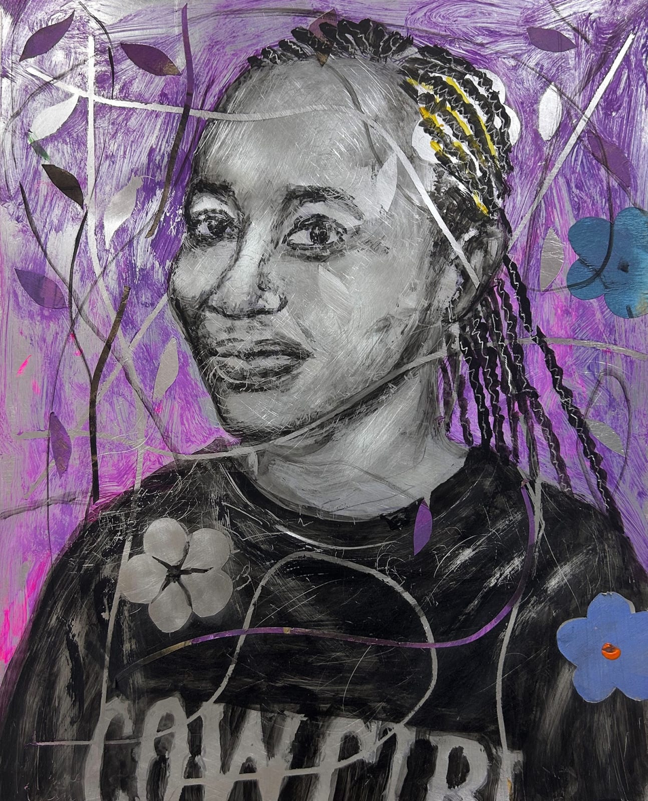 Salifou Lindou painting. Cameroonian Artist. Contemporary African art in Paris. AFIKARIS Gallery Paris. Mixed media on canvas. Figurative portraits. Duality of human beings. Observation of society. Cercle Kapsiki.