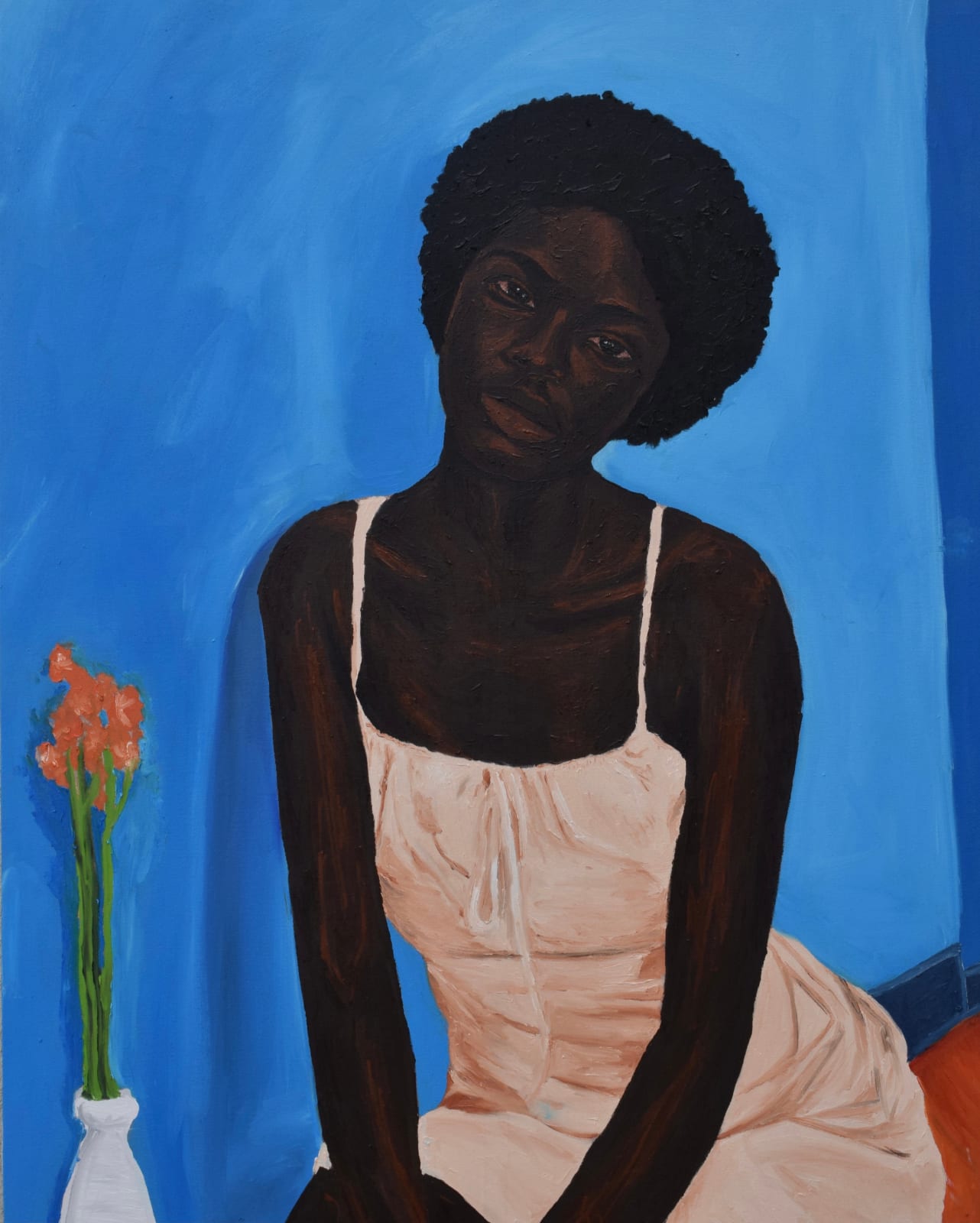 Matthew Eguavoen painting. Nigerian Artist. Contemporary Art Gallery. Oil on canvas. Figurative painting with a photographic vision. Mental health. Family portraits. Black Vanguard movement.