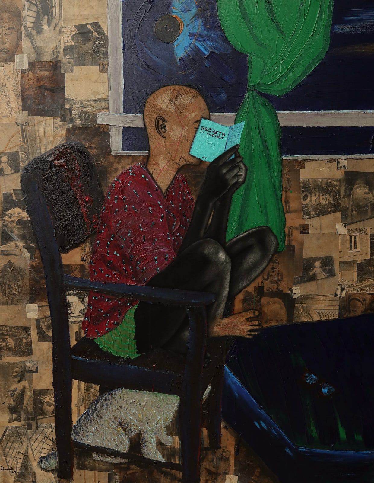 Emma Odumade painting. Nigerian Artist. Contemporary art. Gen Z young artist. Mixed media on canvas. Hyper realistic drawings. Exploration of identity and social constructs.