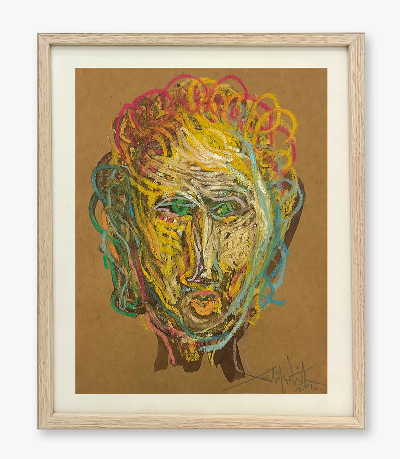 Salifou Lindou painting. Cameroonian Artist. Contemporary African art in Paris. AFIKARIS Gallery Paris. Mixed media on paper. Figurative portraits. Duality of human beings. Observation of society. Cercle Kapsiki.