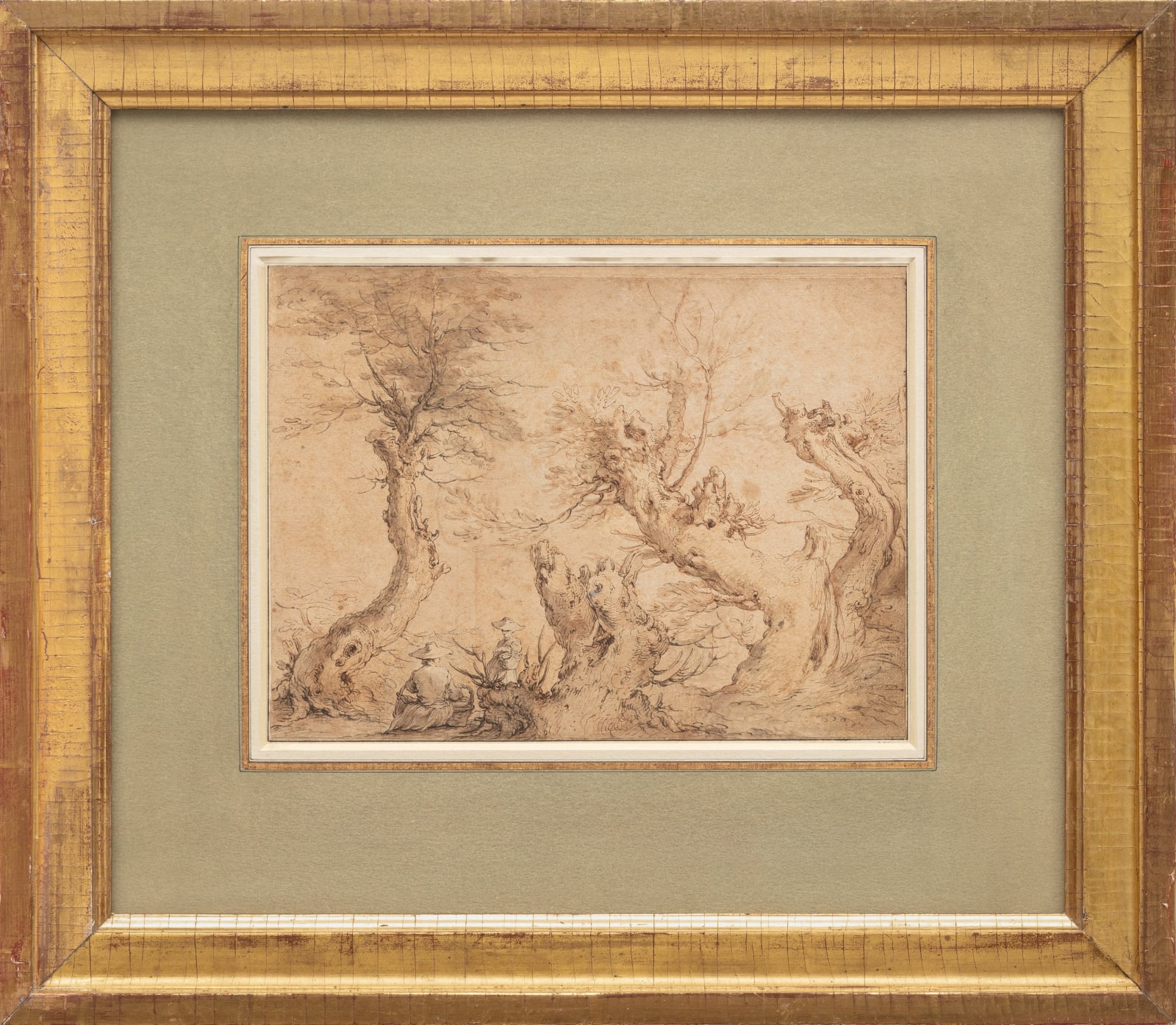 Abraham Bloemaert, Landscape with four gnarled trees and two resting women