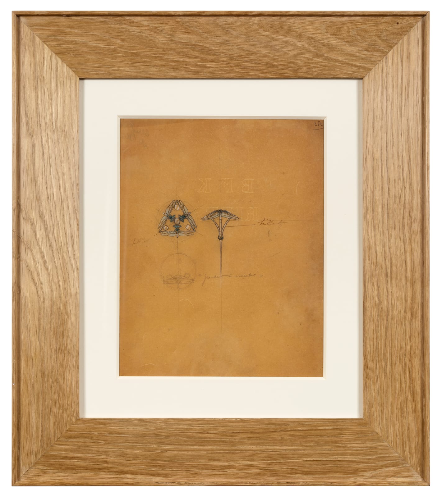 René Lalique, Three Dragonflies, Preparatory Drawing for a Stick Pin, circa 1905