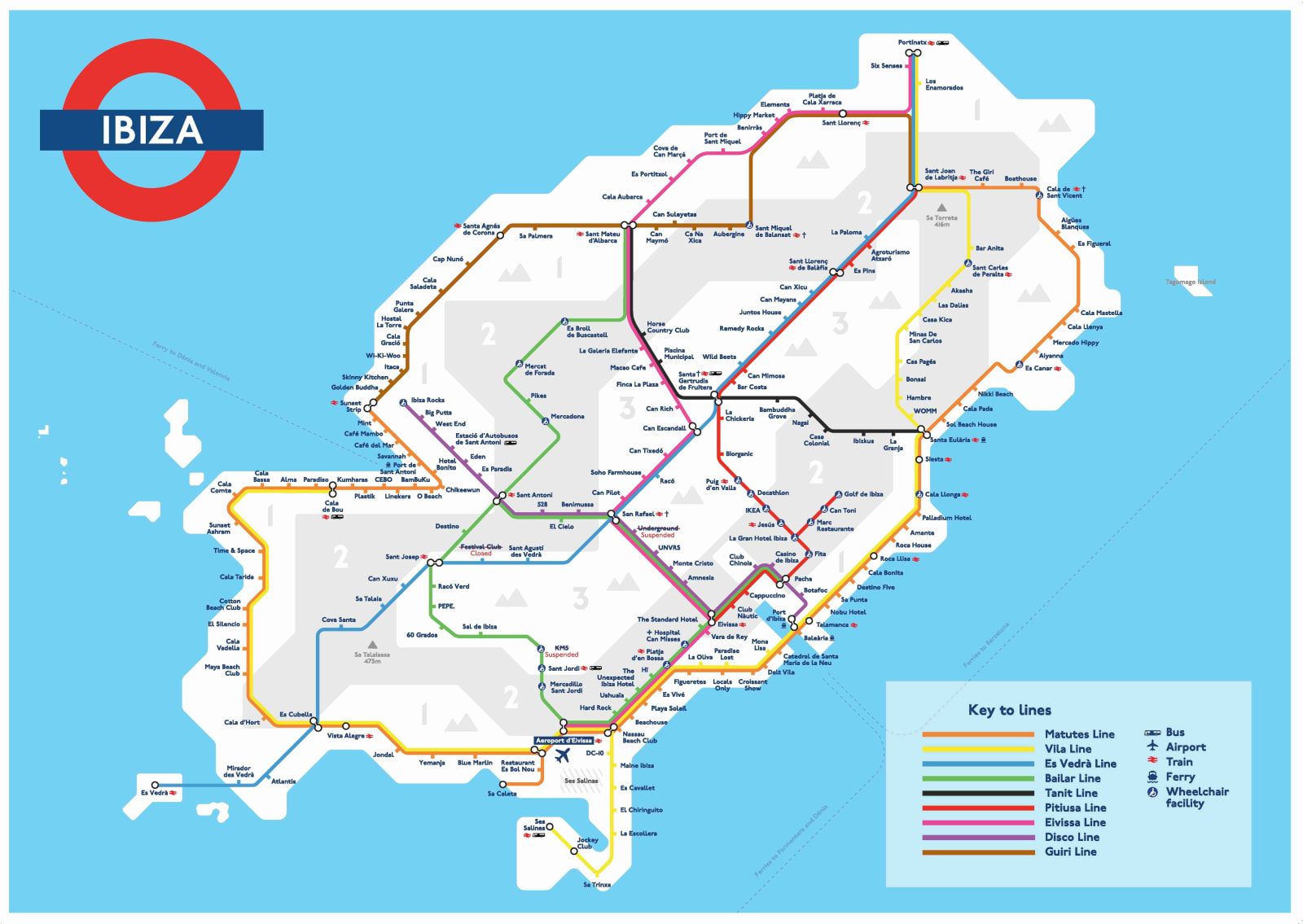 Cindy Houdini, The Ibiza Tube Map (Large), 2025