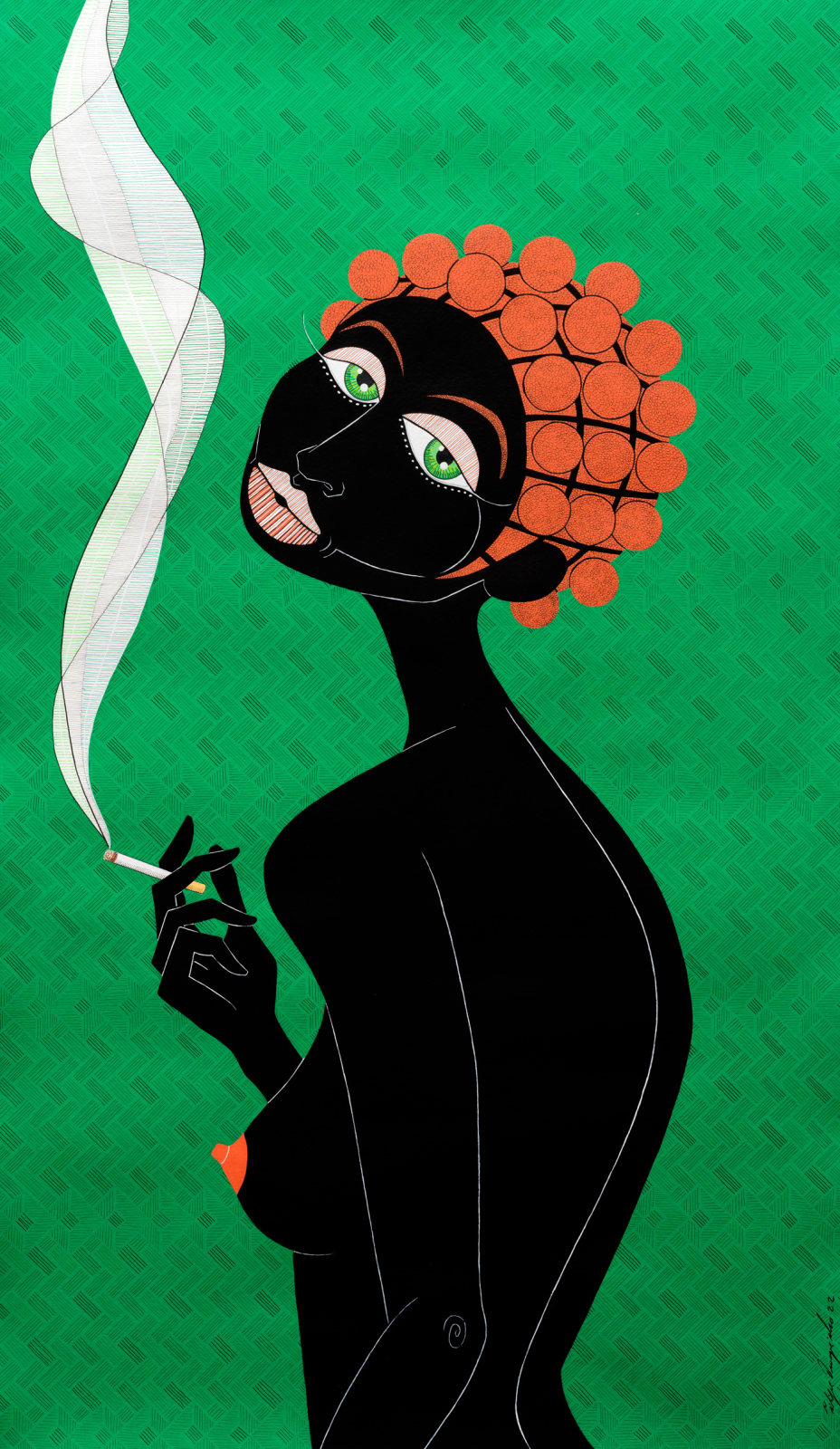 Filipe Branquinho, Black and Orange on Green, 2022