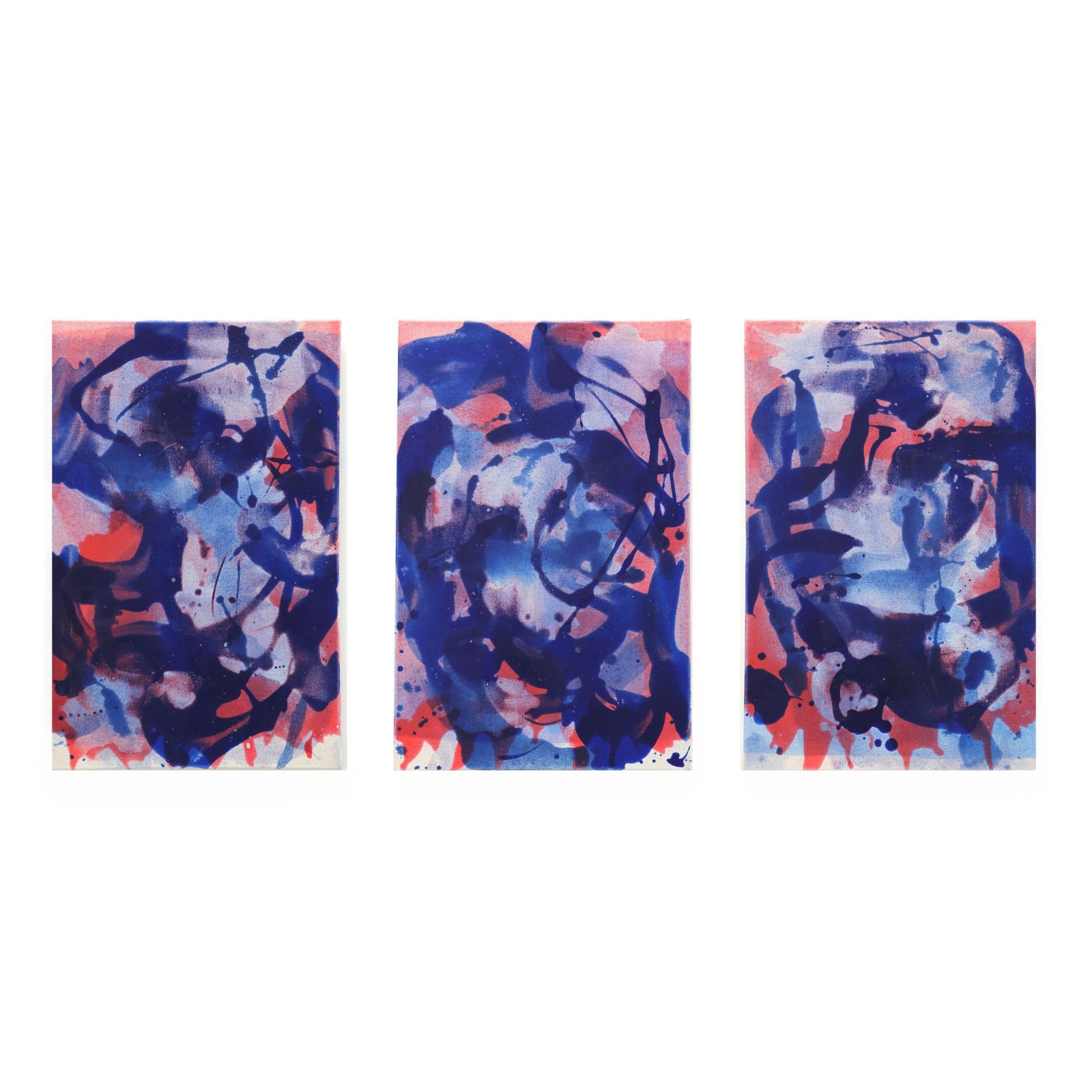 Rebecca Meanley, Triptych Red ground and blue distemper , 2019