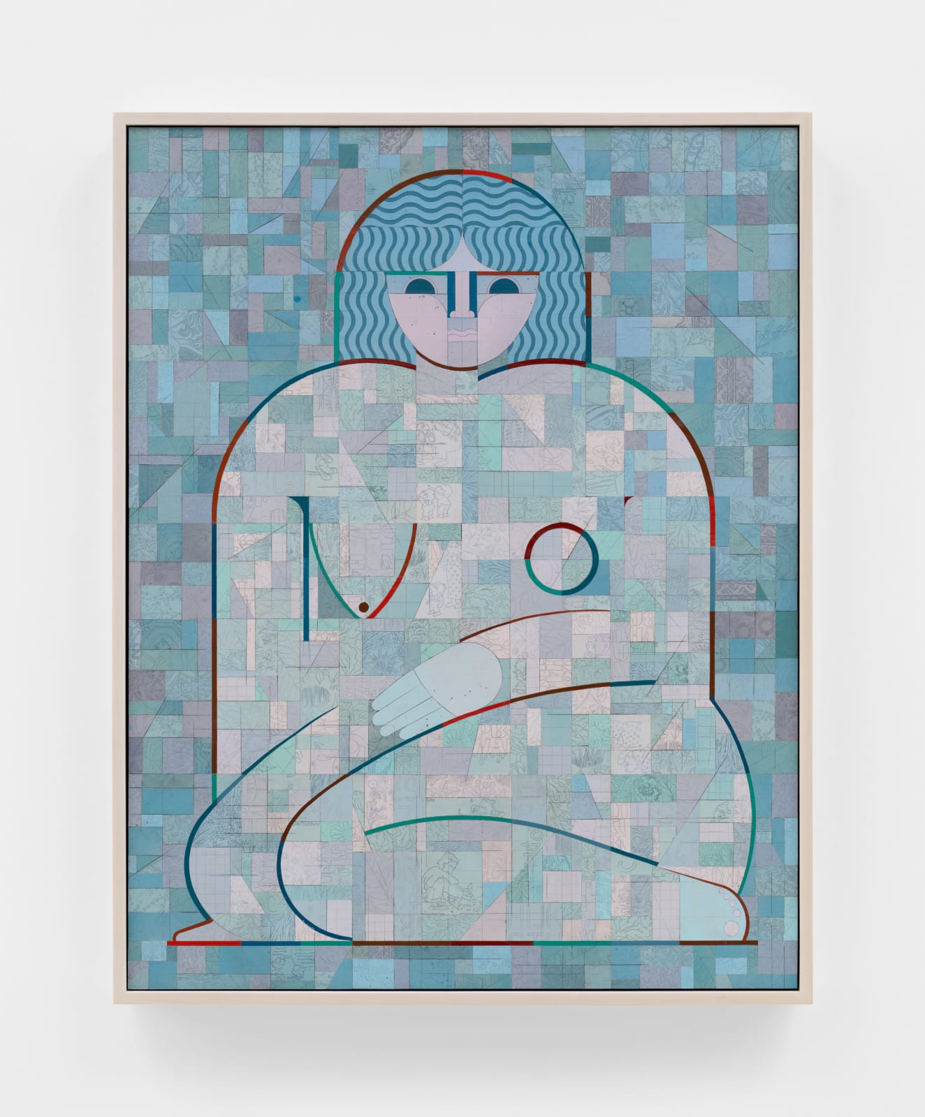 Ruby Sky Stiler, Seated Blue Figure (with turquoise and red outline), 2024