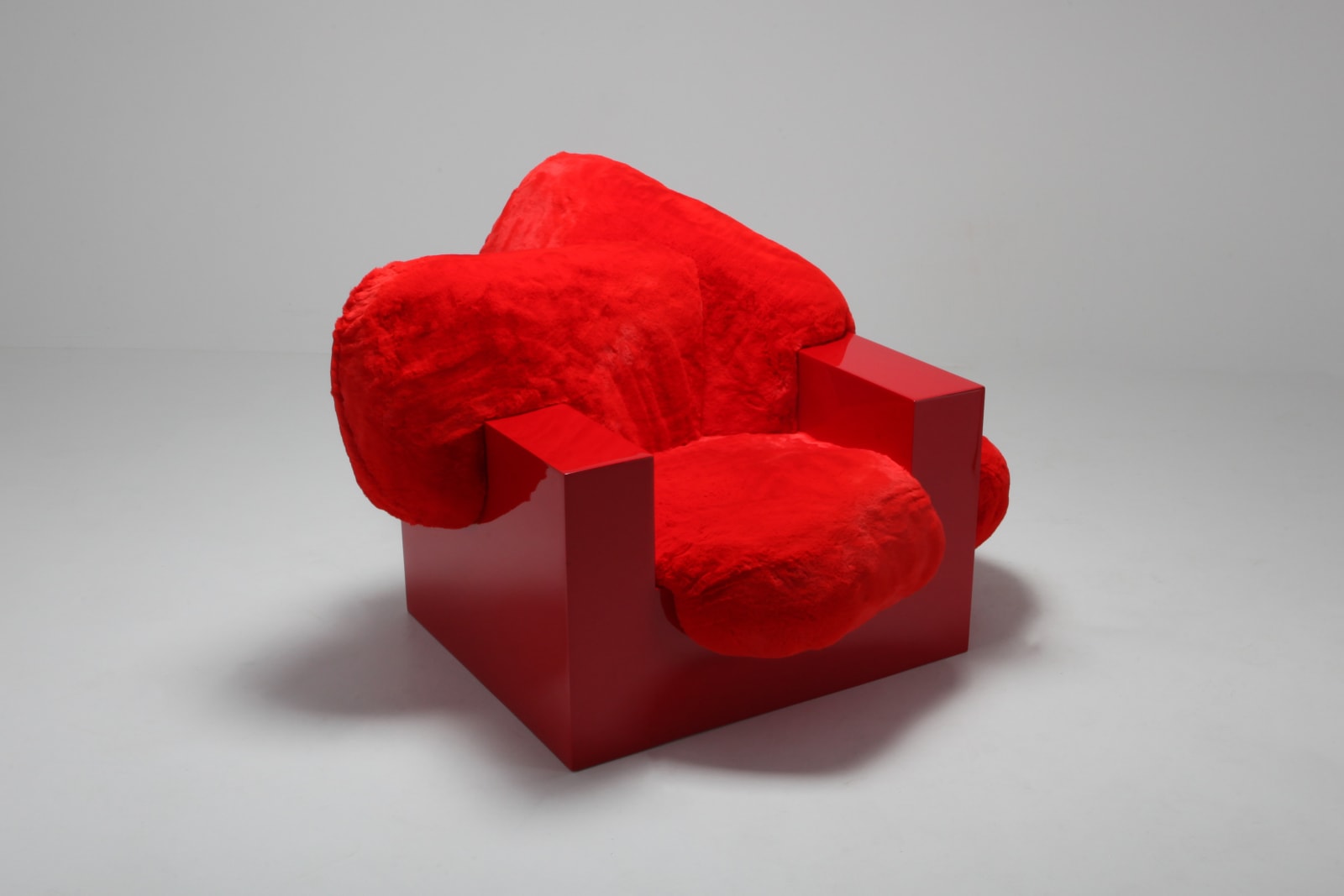 Schimmel & Schweikle, 'Pillow Lounge Chair' in Red Lacquer and Faux Fur , 2019