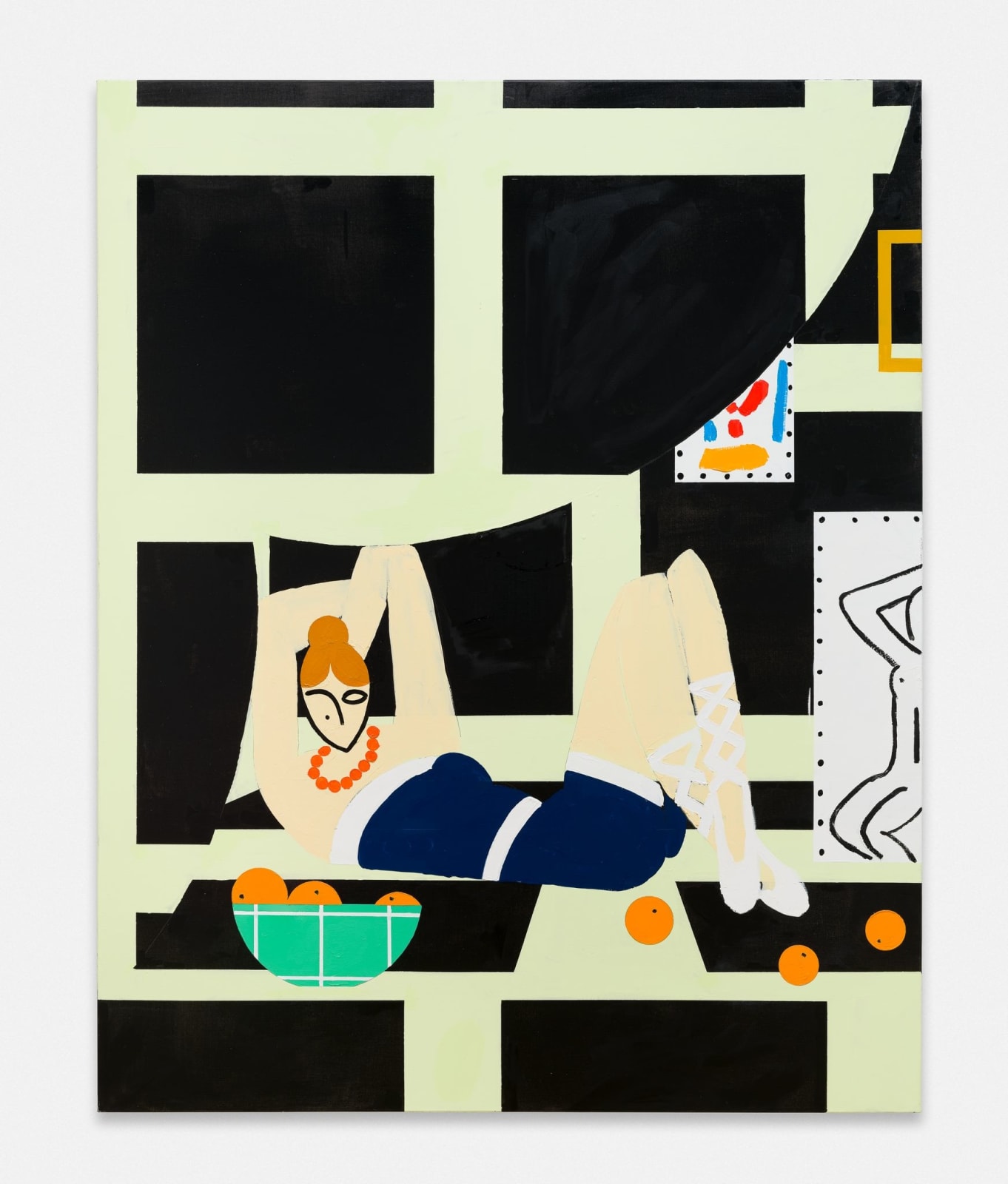 Farah Atassi, Resting Dancer in Black Interior, 2021