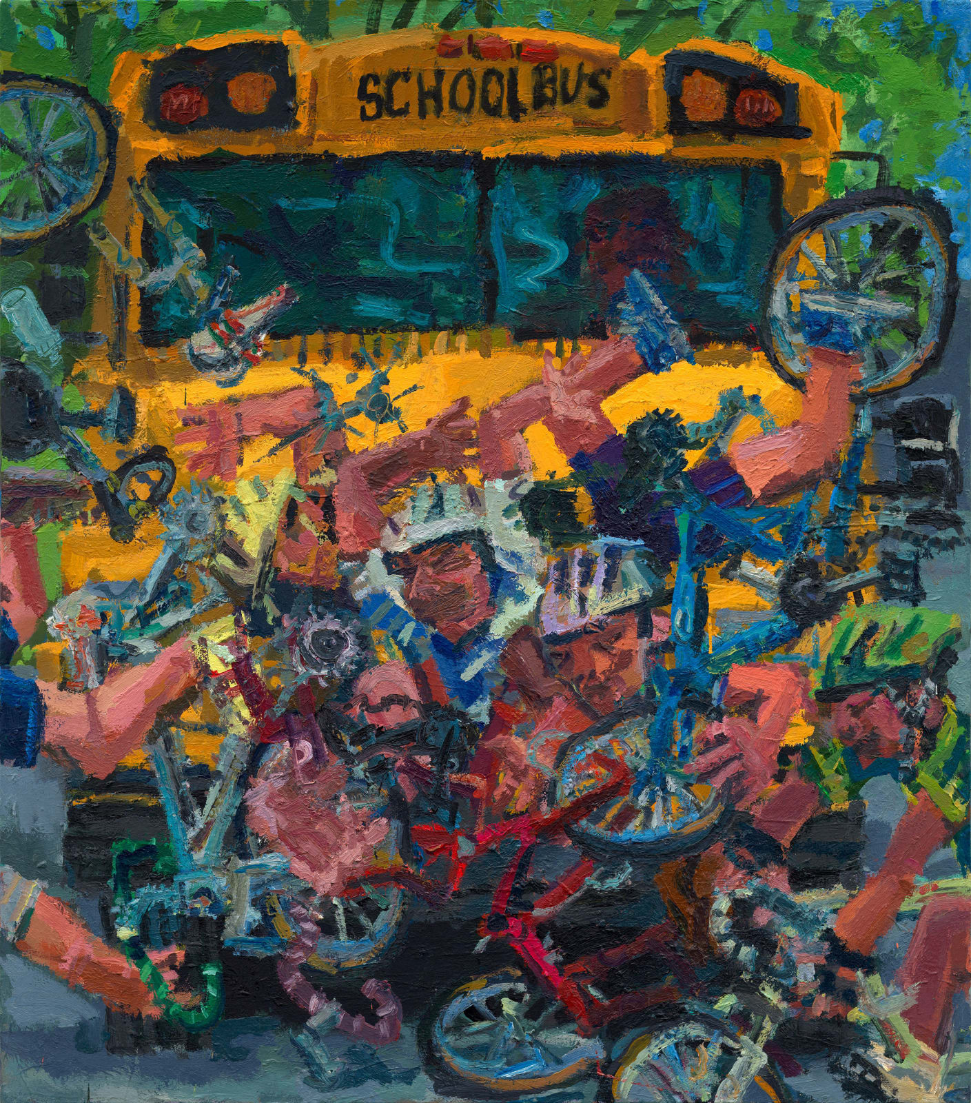 Todd Bienvenu, School bus vs bicycles, 2019