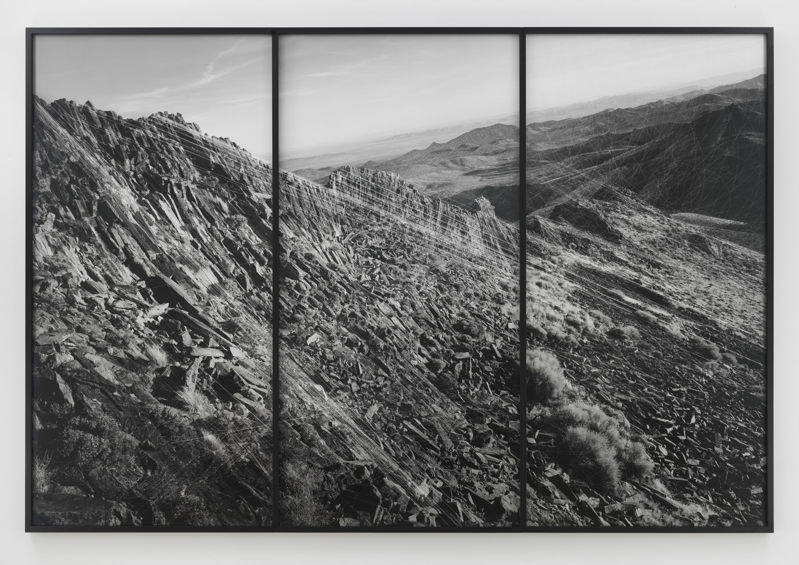 Trevor Paglen Karnak, Montezuma Range Haar; Hough Transform; Hough Circles; Watershed, 2018 Silver gelatin LE print Triptych, each element: 80 × 39.9 in. (203.20 × 101.35 cm) 81 ½ × 121 in. (207.01 × 307.34 cm) (framed)