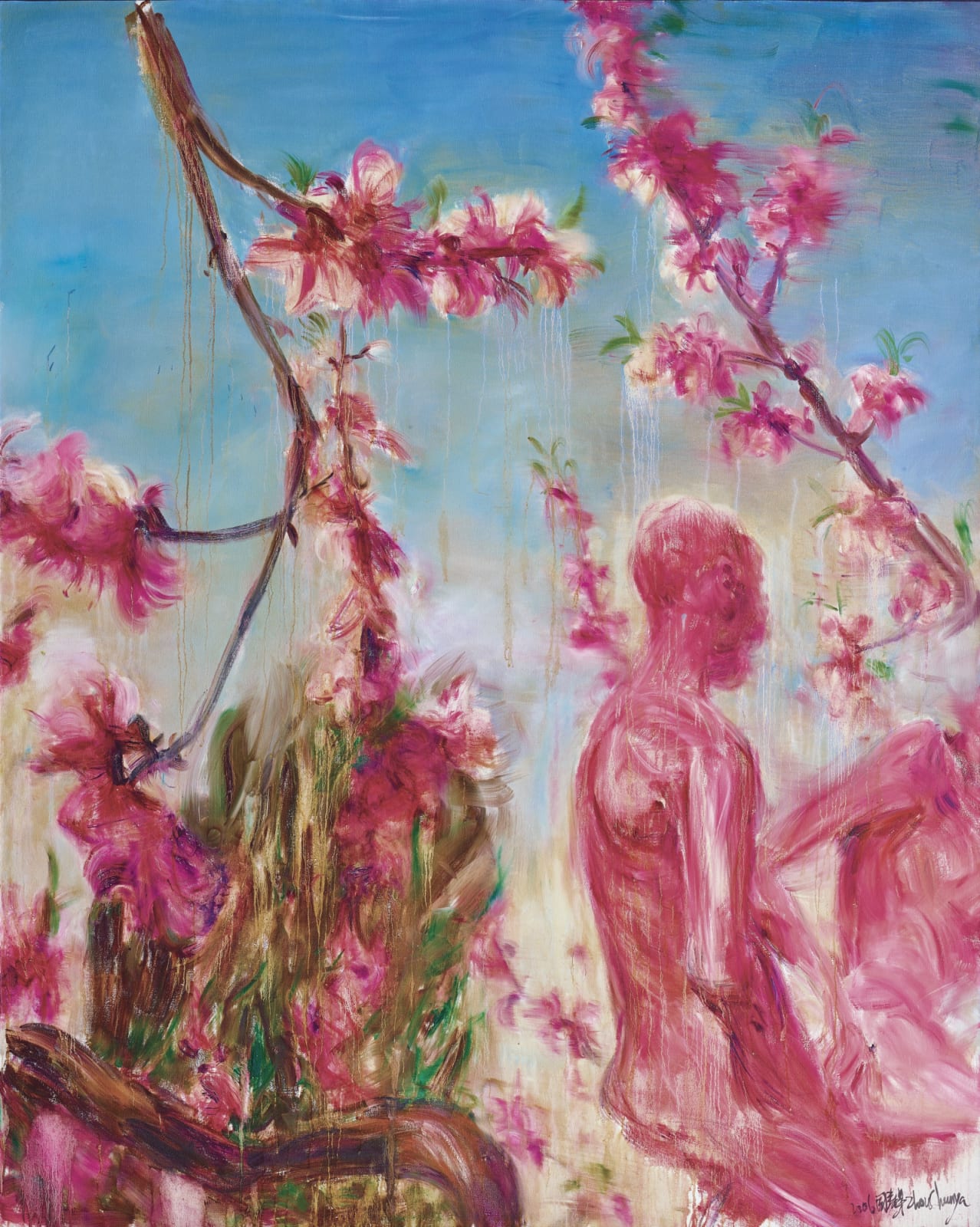 Zhou Chunya, Cherry Blossoms Series - Blue Sky 桃花風景系列 - 藍色的天空, 2006